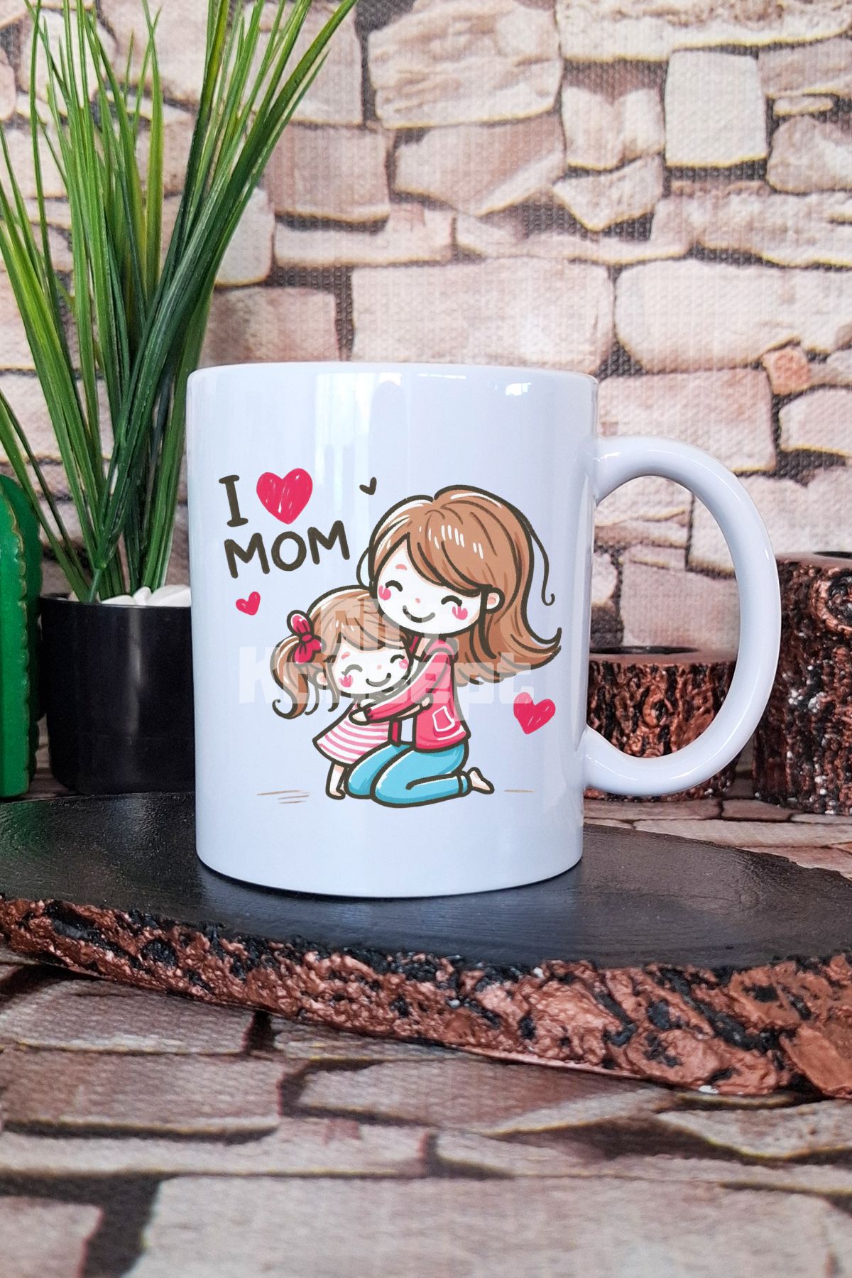 giftkonsept I Love Mom Sade Anne Sevgisi Anneler Günü Hediyelik Baskılı Çay Kahve Sunum Kupa Bardak