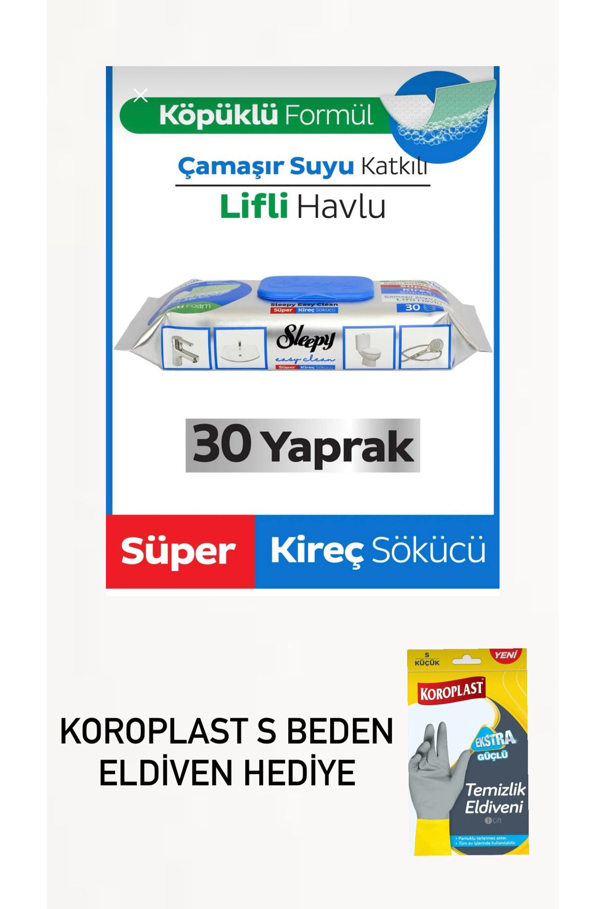 Sleepy kireç sökücü özellikli ıslak havlu çamasır sulu koroplast S beden eldiven hediye