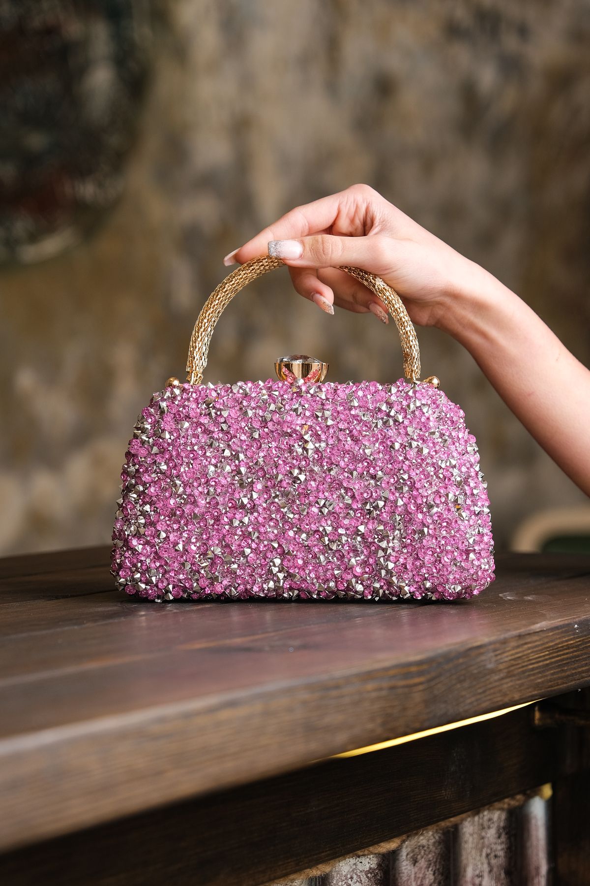 ROZA CANTA Kadın Lila Taşlı Abiye Clutch Portföy Çanta