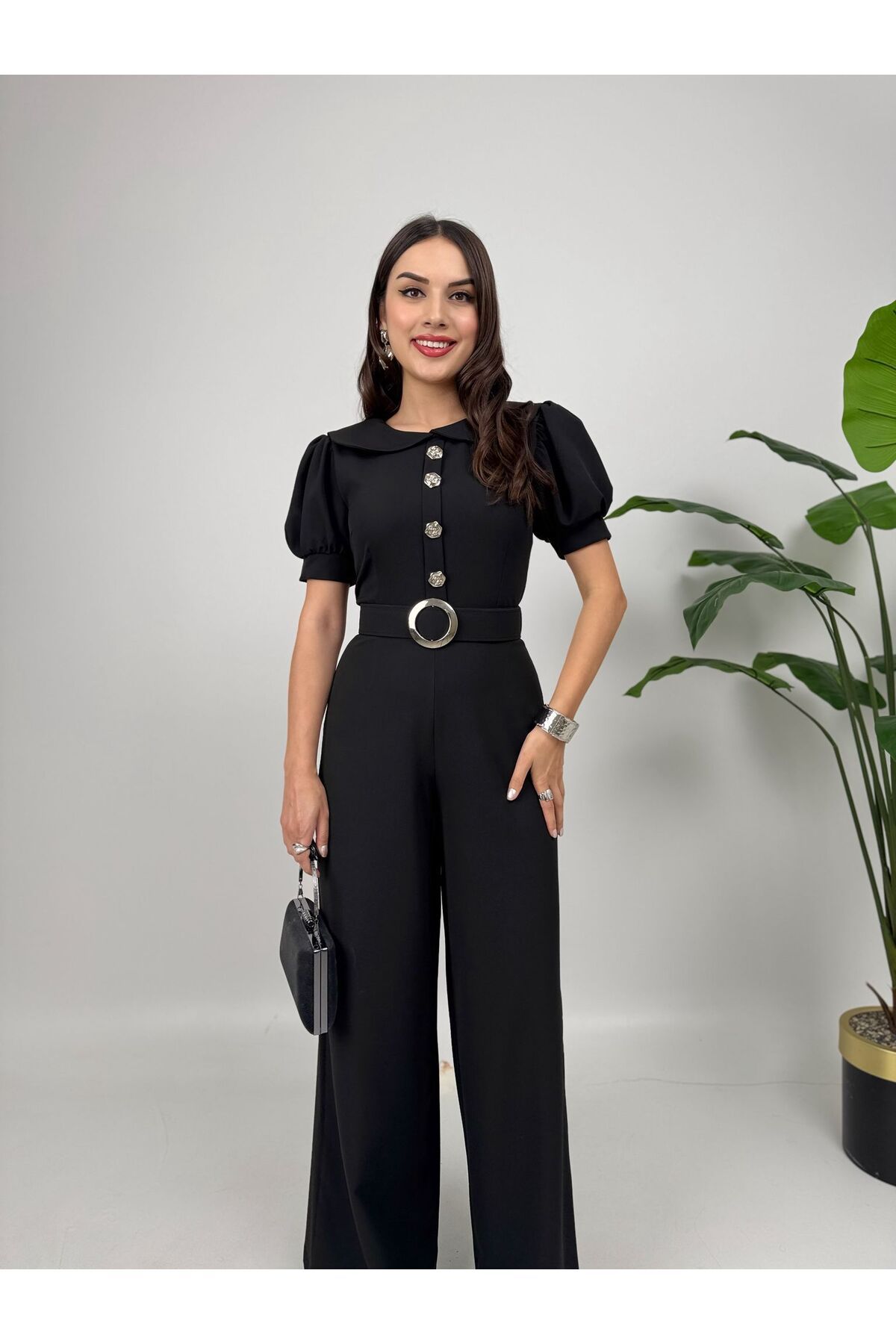 mafdress Kadın Siyah Bebe Yaka Tulum