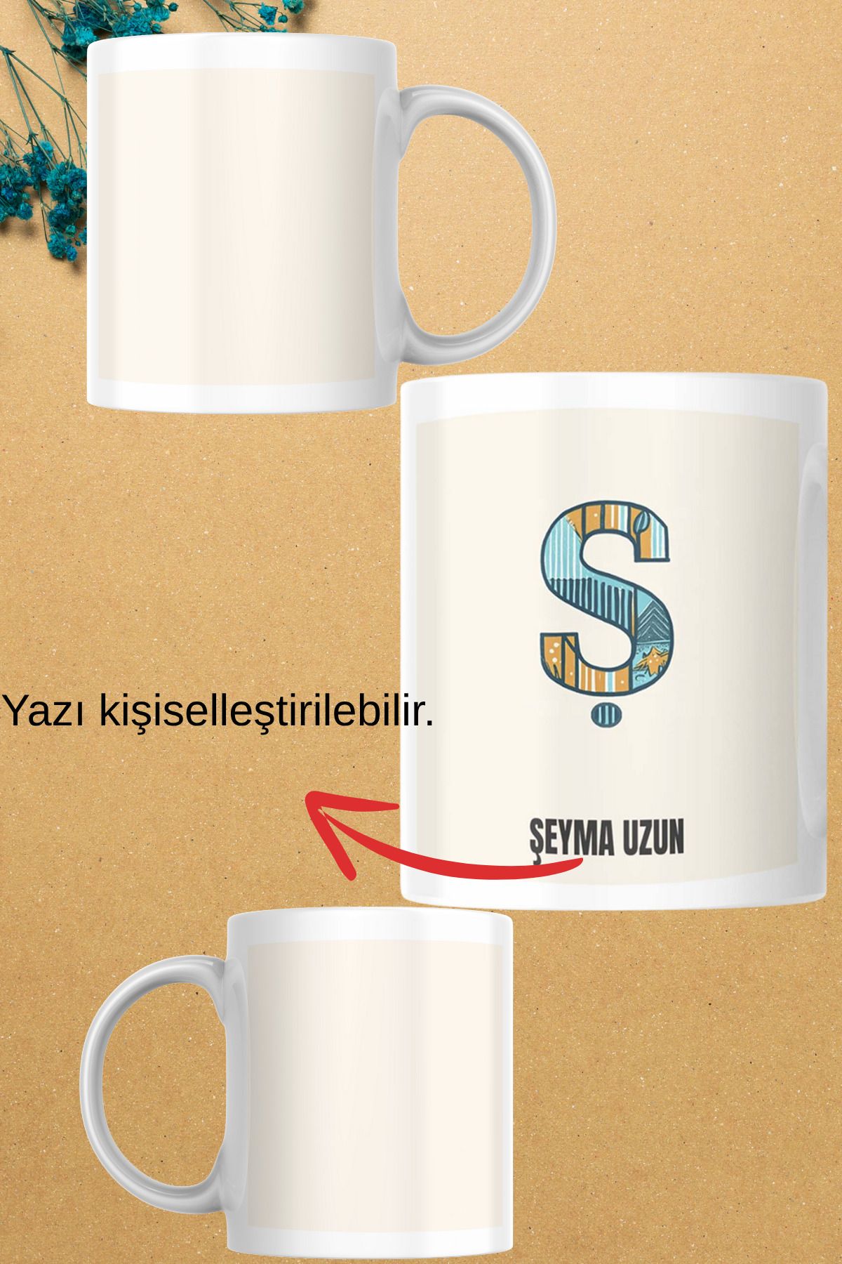 zerhome Ş Harf ve İsim Soyisimli Beyaz Porselen Kupa Bardak