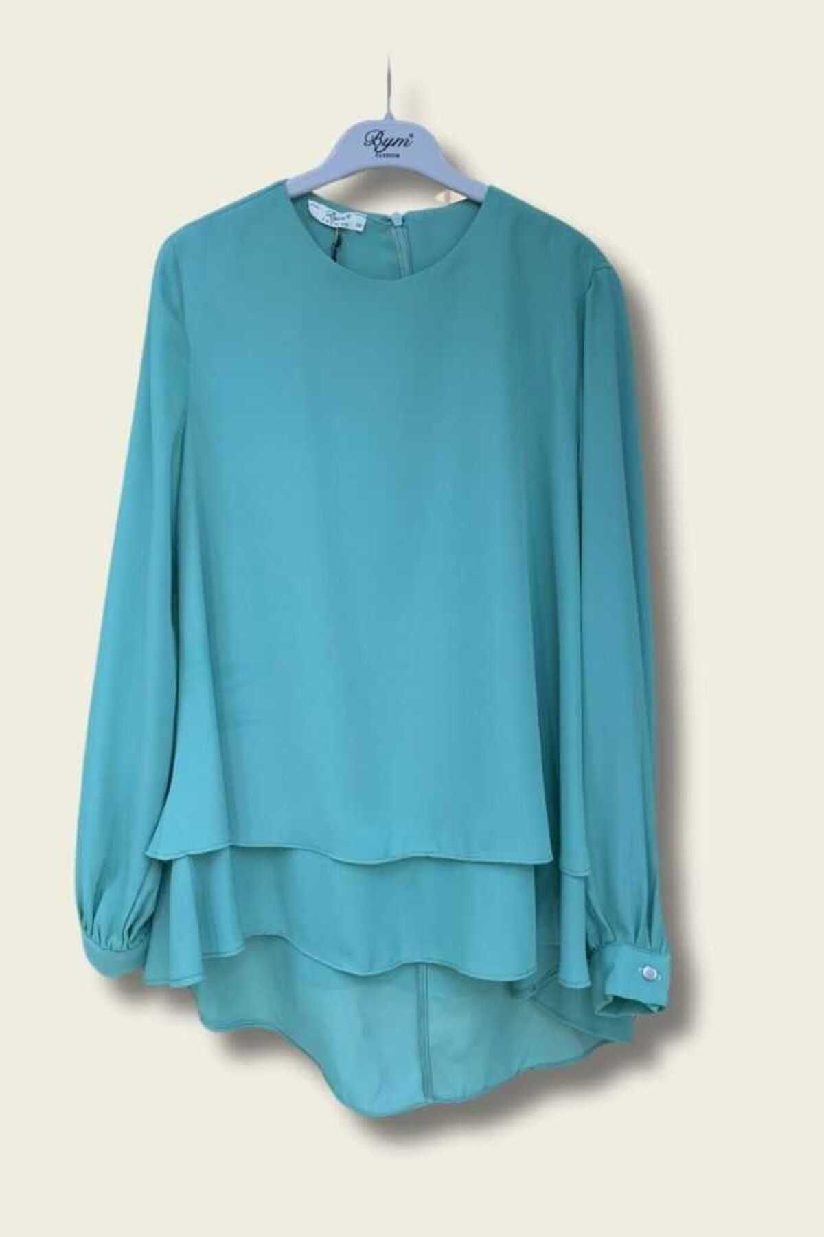 BYM Kat Kat Kol Manşetli Şifon Bluz 5148 Mint