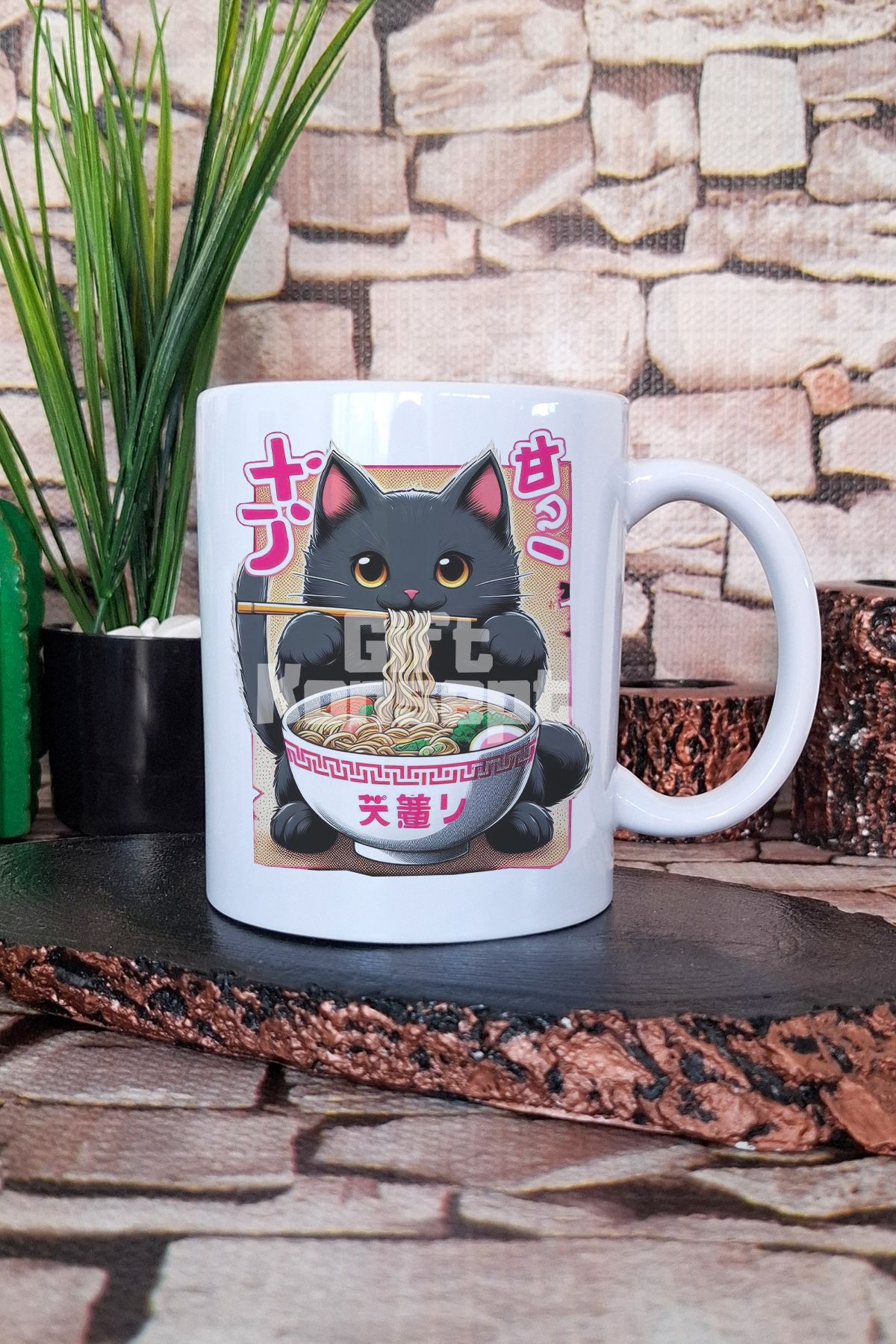 giftkonsept Ramen Kedi Noodle 4 Baskılı Japon Yiyecek Anime Kedi Hediyelik Baskılı Çay Kahve Sunum Kupa Bardak
