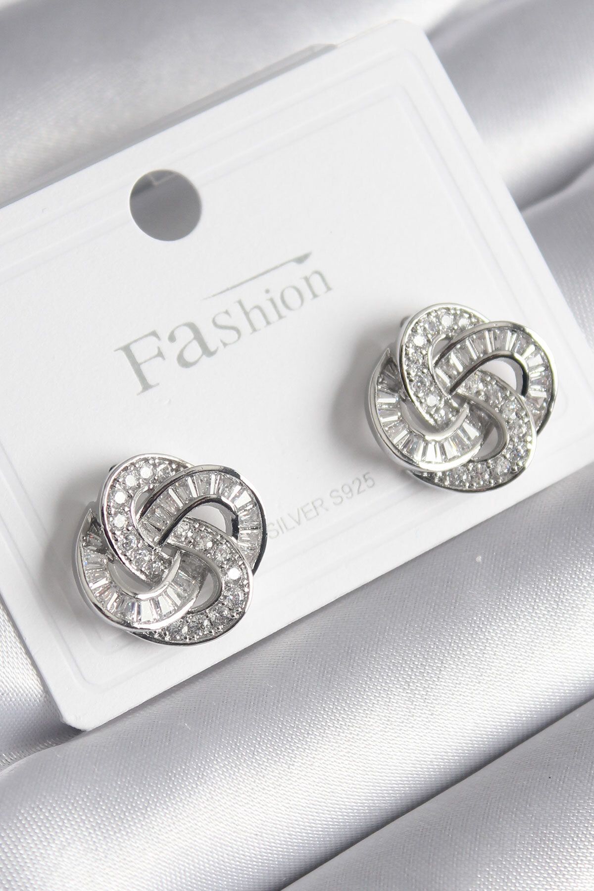 MBB ETİCARET-Brass Silver Color Zircon Stone Spiral Model Women's Earrings - TJ-BKP8616 1