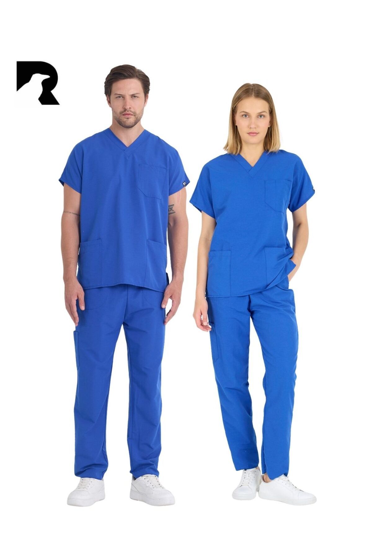 KARGA ÜNİFORMA Sax Mavi Takım Unisex Yarasa Kol Hemşire Ve Doktor Forması Takımı Scrubs Hastane Üniforması