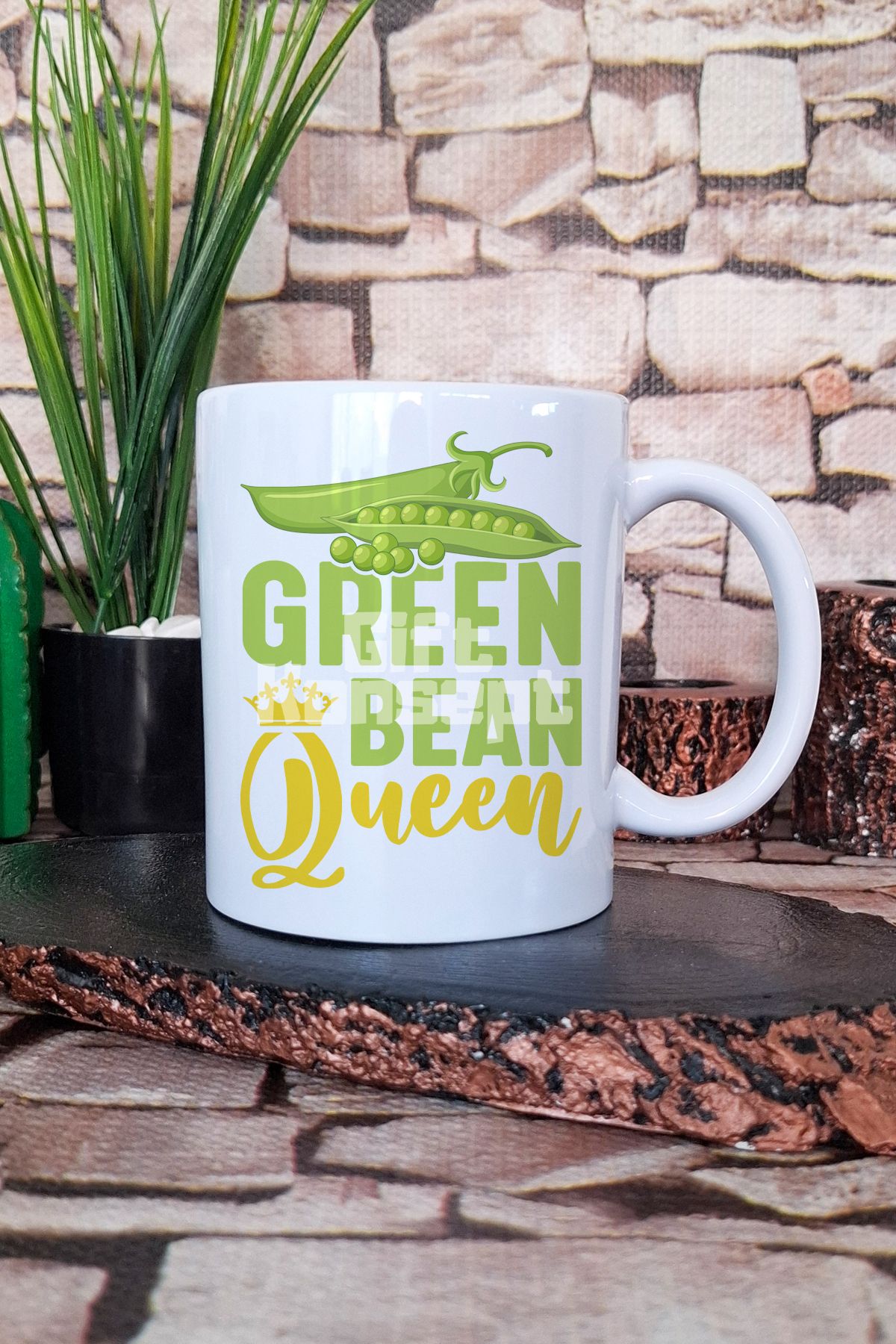 giftkonsept Green Been Queen Vegan Hediyelik Baskılı Çay Kahve Sunum Kupa Bardak