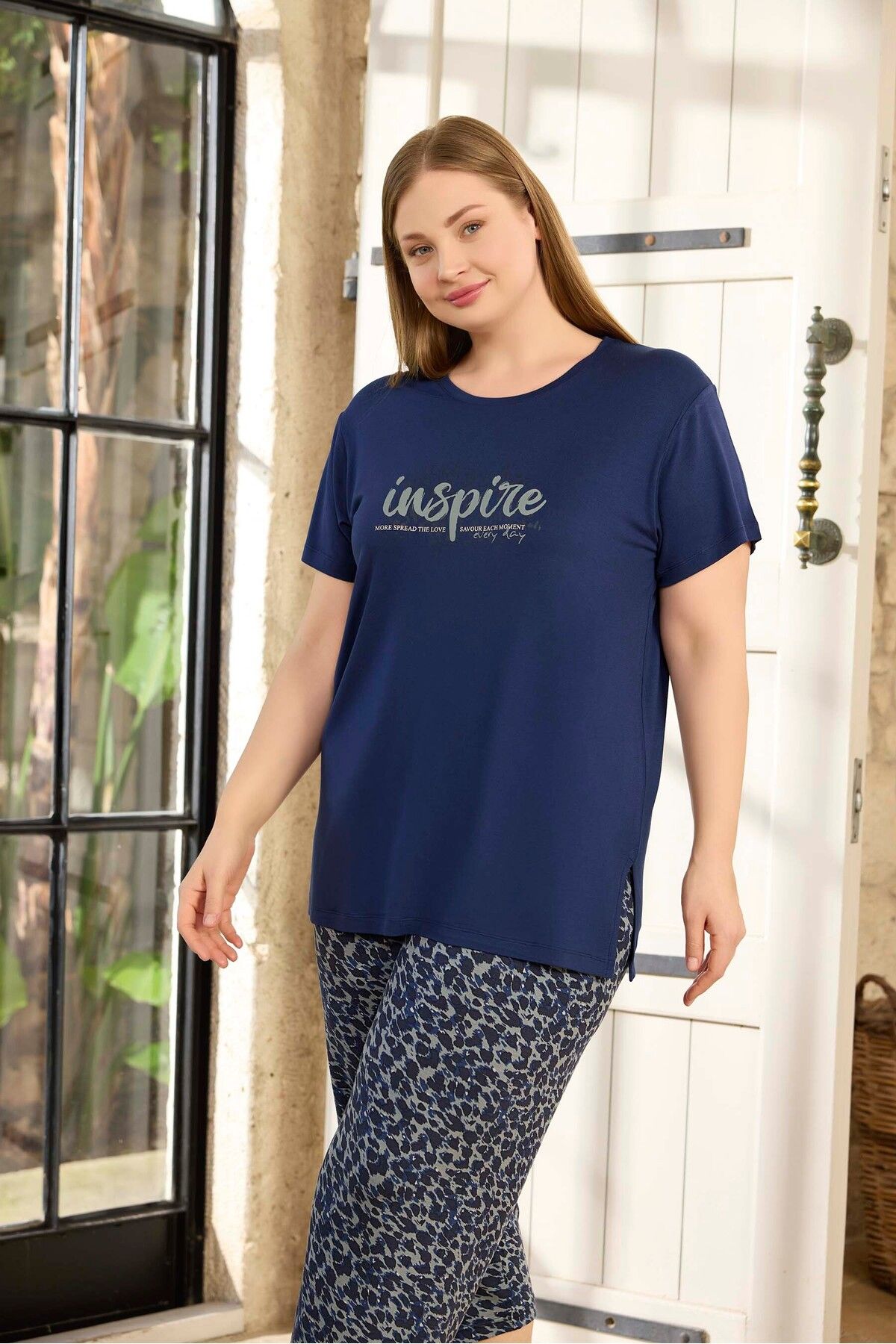 Aydoğan Kadın Büyük Beden Viskon Kapri Pijama Takım 250391