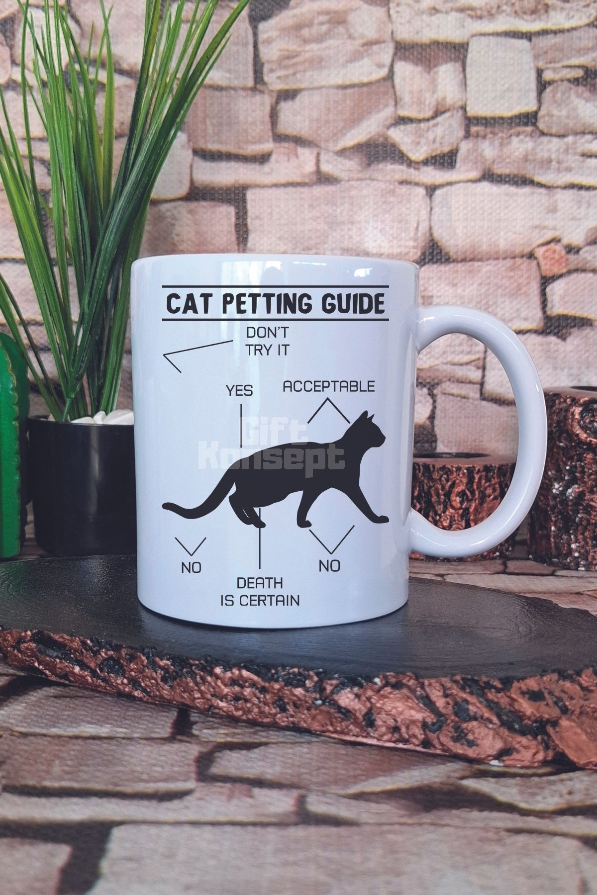 giftkonsept Cat Petting Cat Guide Baskılı Komik Kedi Sevme Kılavuzu Hediye Baskılı Kupa Bardak