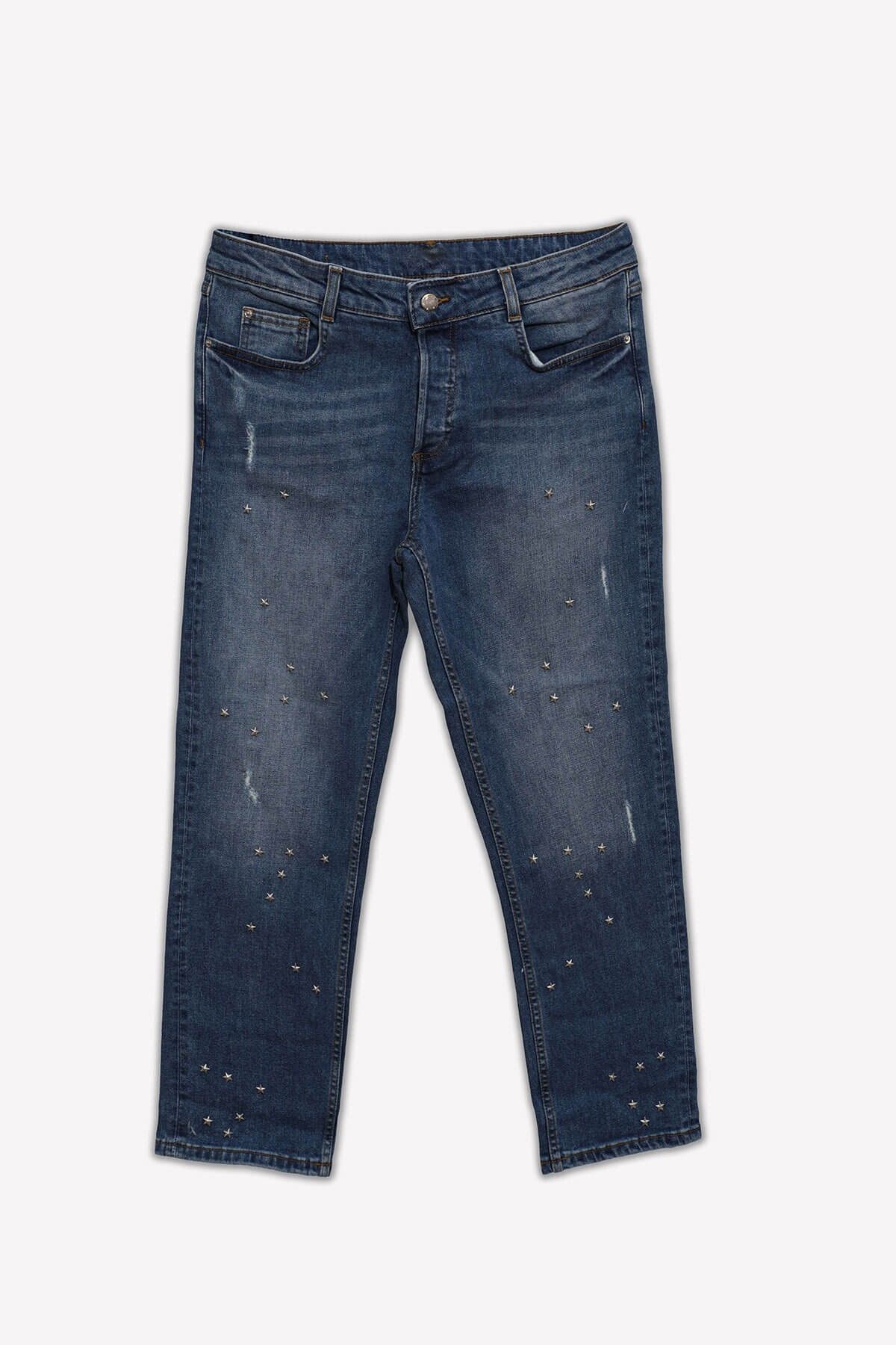 Bluewhite Kadın Yıldız Taş Detaylı Straight Fit Jean Pantolon