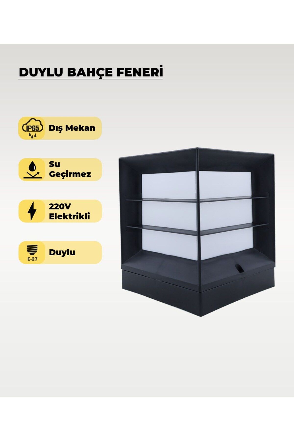 AC AYDINLATMA E27 Duylu Bahçe Feneri – IP65 Su Geçirmez – 220V Dış Mekan Aydınlatma