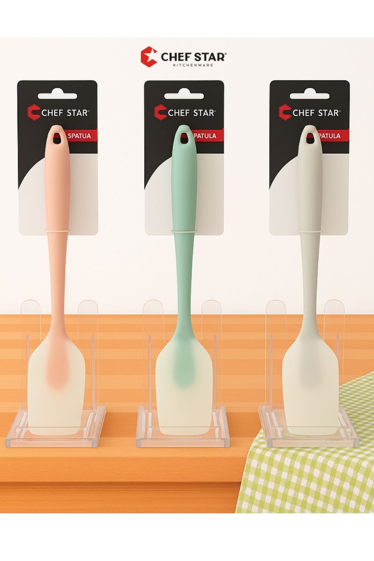 Chefstar ISIYA DAYANIKLI RENKLİ SAPLI TEK PARÇA SİLİKON MUTFAK SPATULASI