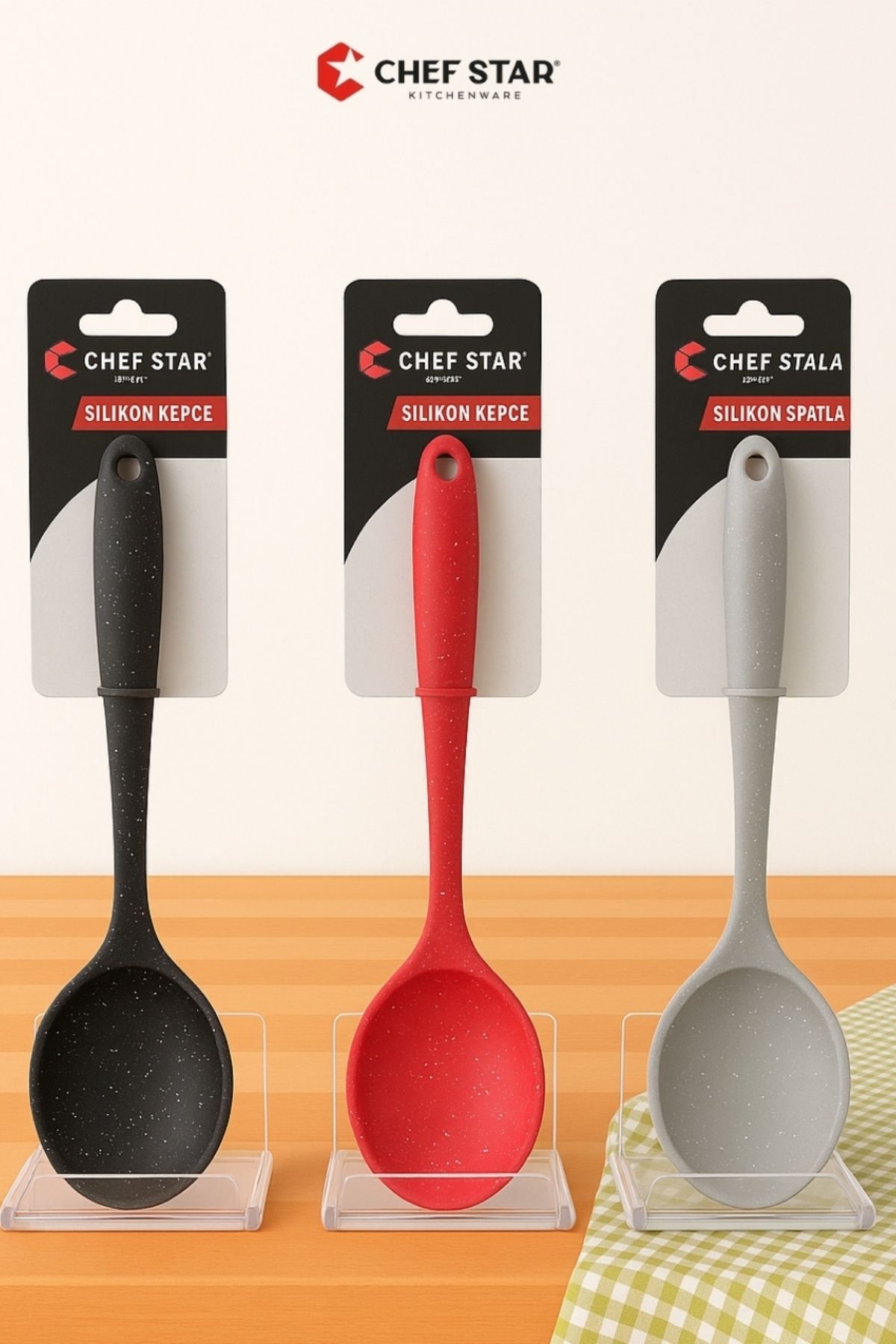 Chefstar GRANİT DESENLİ SİLİKON KAŞIK – ISIYA DAYANIKLI, ERGONOMİK MUTFAK YARDIMCISI