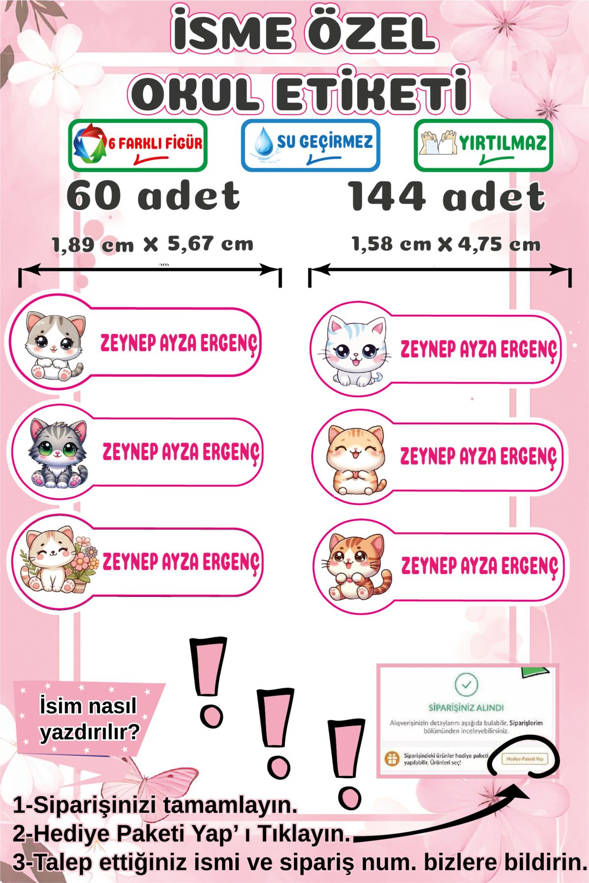 Ayza Tasarım Kalem Defter Kitap Etiketi İsim Etiketi Kişiye Özel Yapışkanlı Kız Çocuk Okul Etiketi Kırtasiye