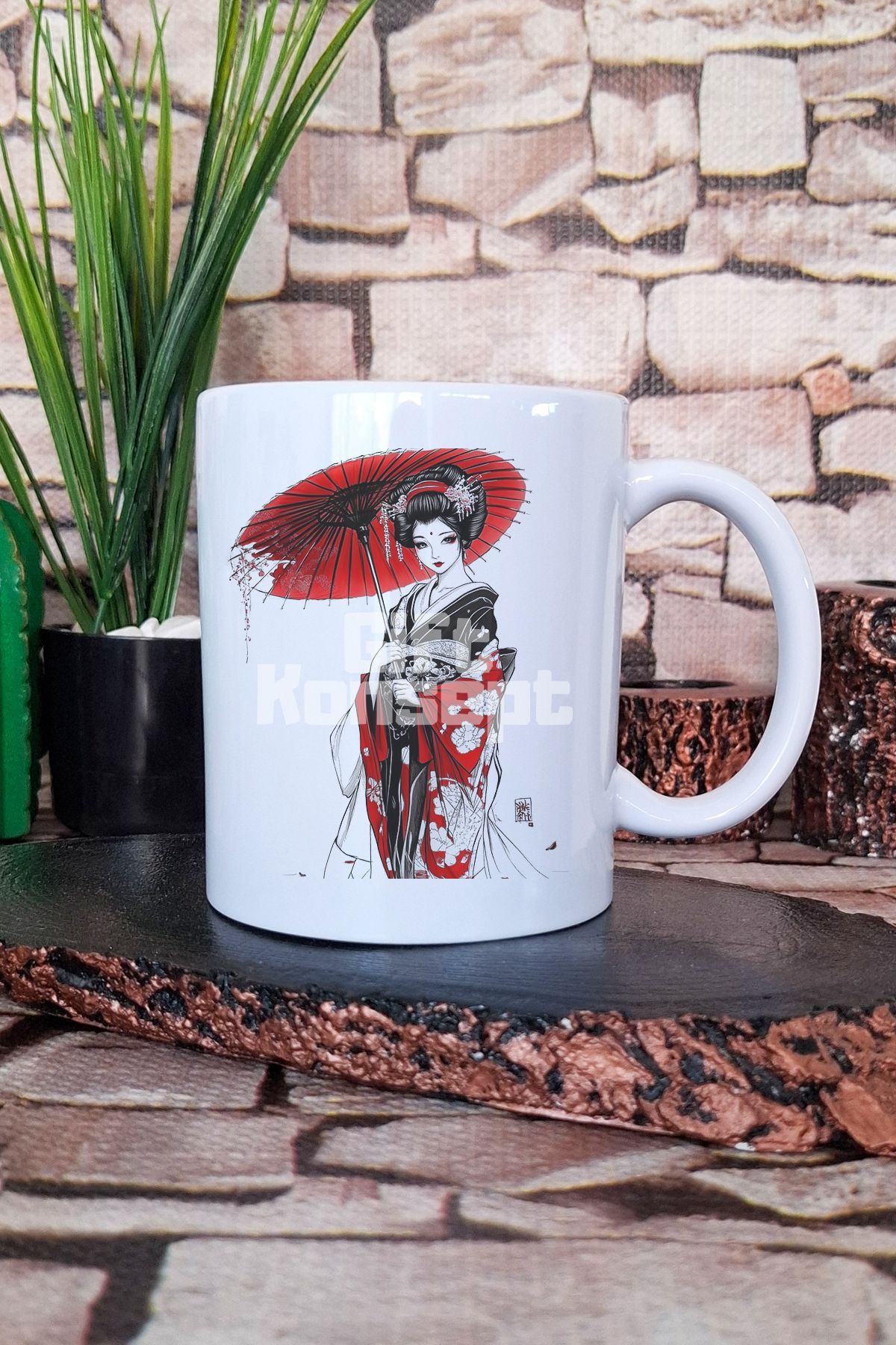 giftkonsept Japon Kız Kimono 2 Baskılı Geleneksel Anime Manga Hediyelik Baskılı Çay Kahve Sunum Kupa Bardak