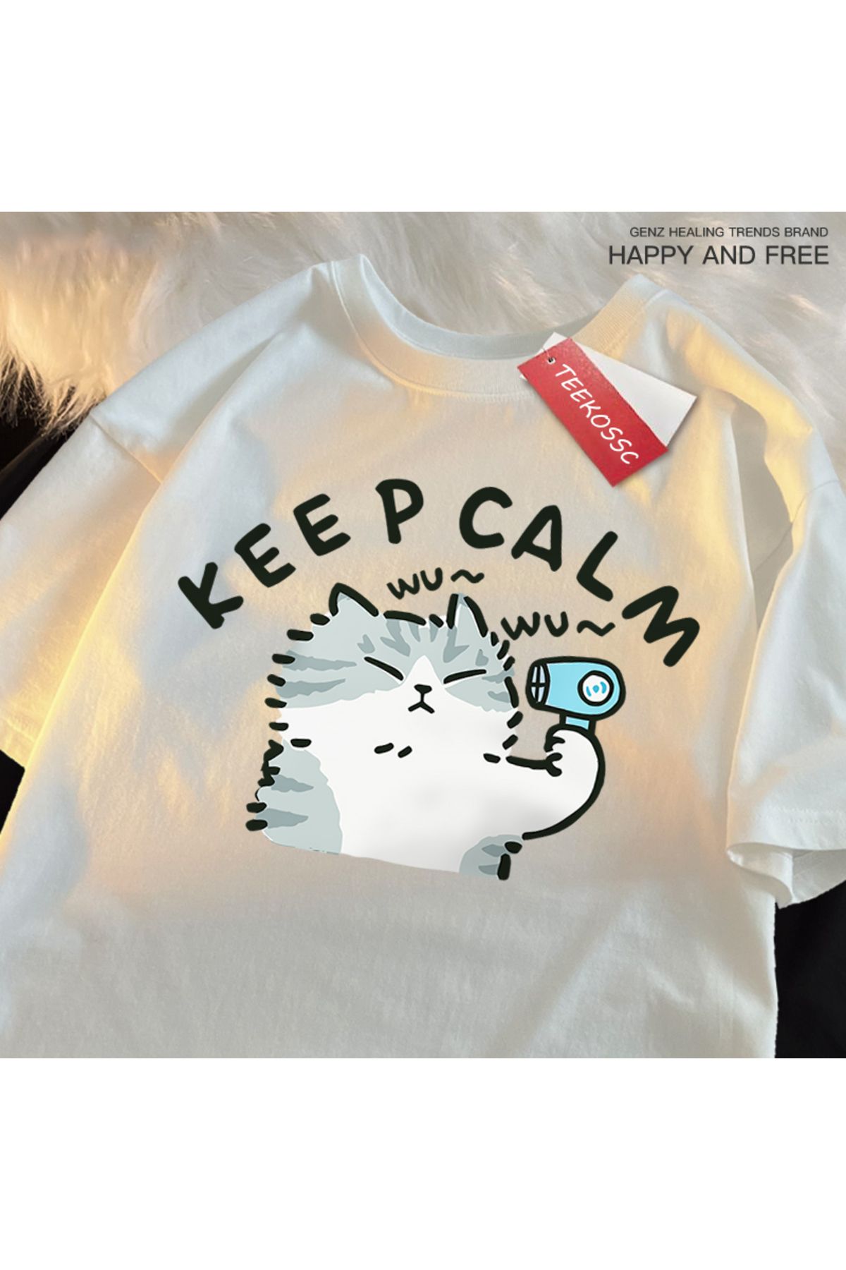 StartMore Y2k Vintage Tişört Tee Eğlenceli Kedi Saç Kurutma Makinesi Kullanarak Japon Tarzı