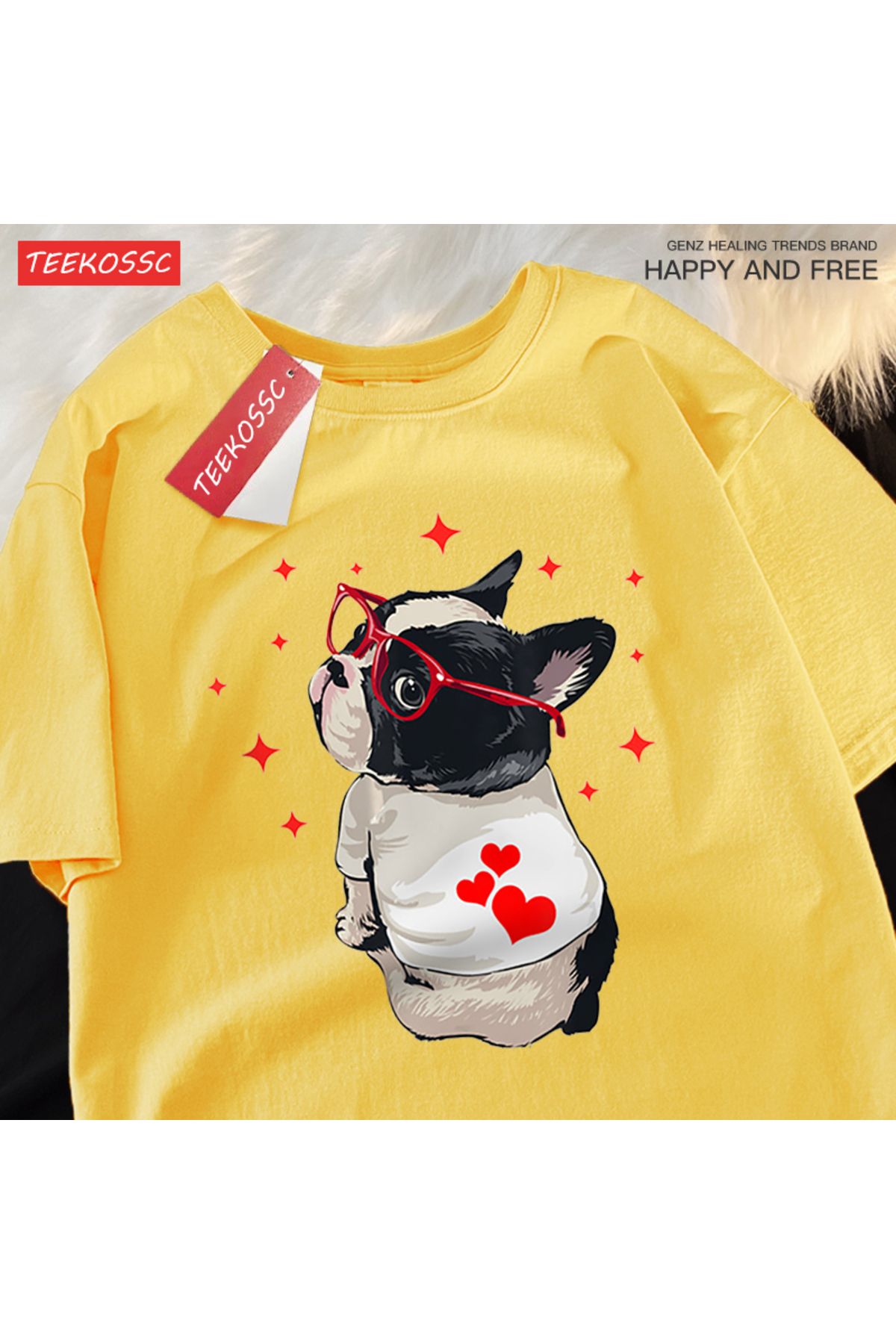 StartMore Y2k Vintage Tişört Tee Sevimli köpek geri bakmak baskı