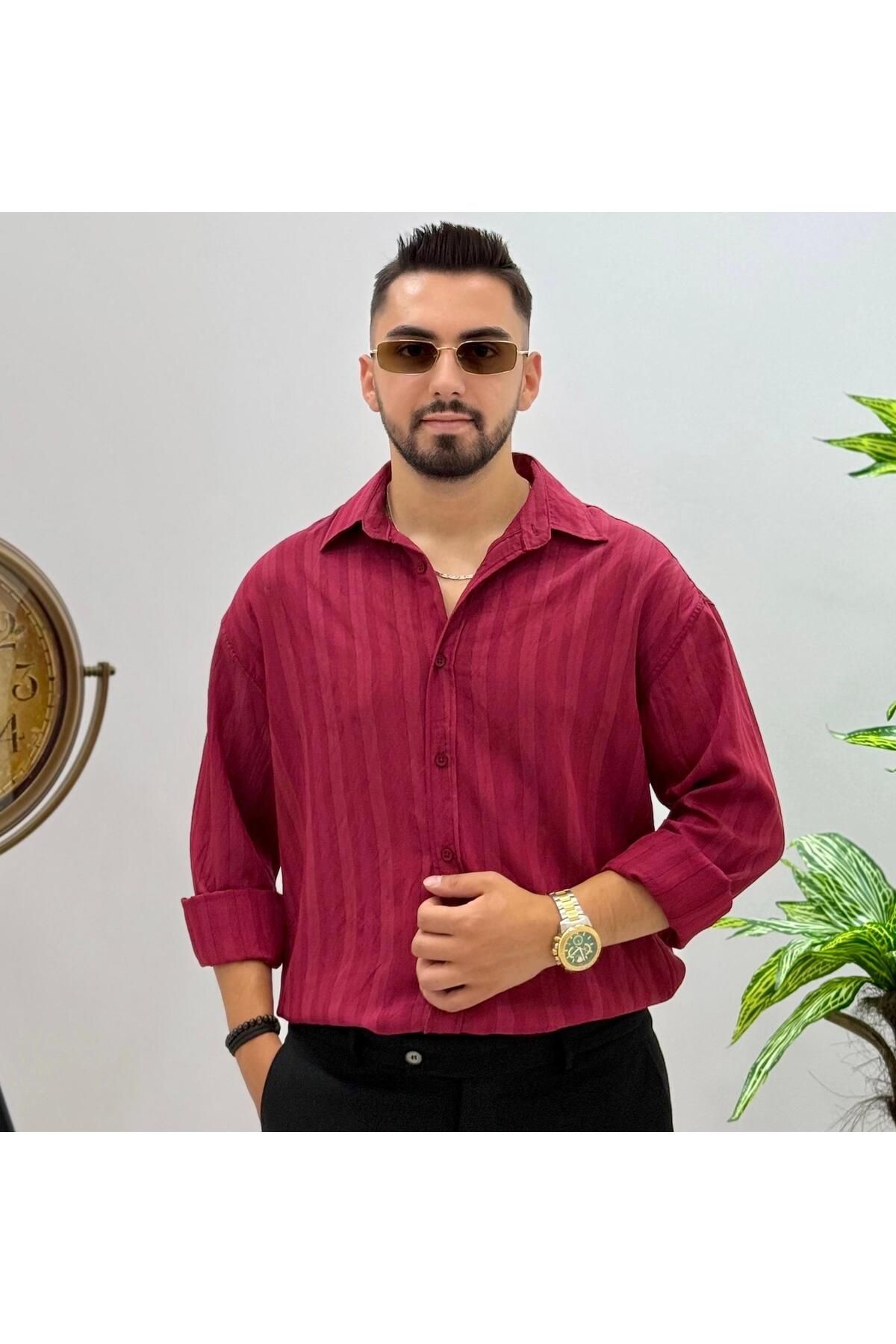 JACK CAPRİO Erkek Yeni Sezon Çizgili Gömlek Regular Kalıp Göbek Göstermeyen Kumaş Louıs