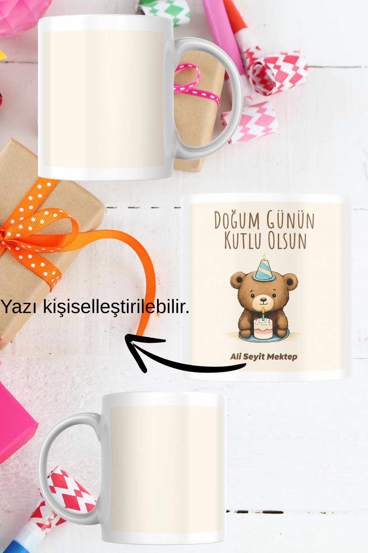 zerhome Doğum Günü 4 Temalı Beyaz Porselen Kupa Bardak