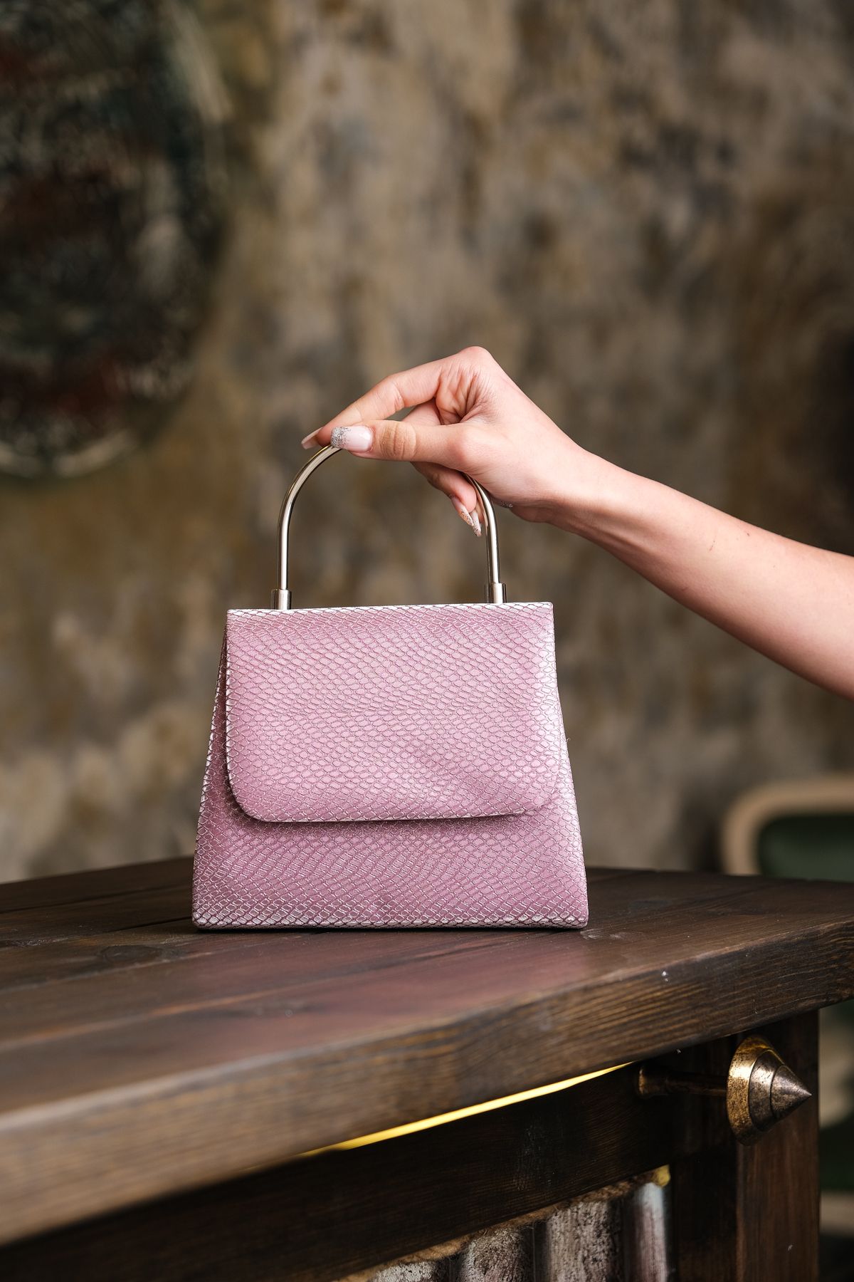 ROZA CANTA Kadın Pembe Petek Abiye Clutch Portföy Çanta