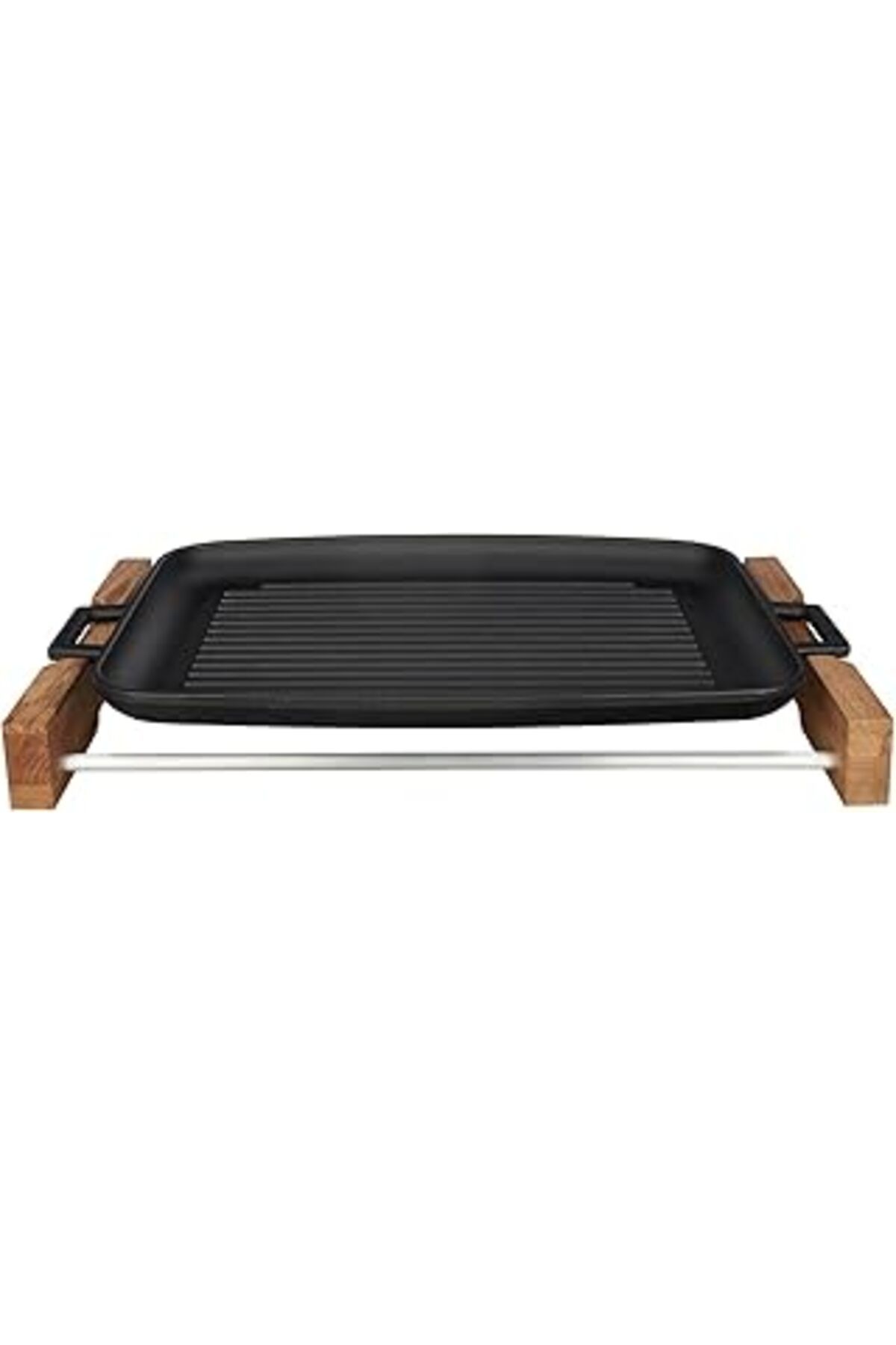 NETWORK ART Döküm Grill Tepsi, Izgara Yüzeyli, Metal Kulplu, Ahşap Standlı, 31X42Cm