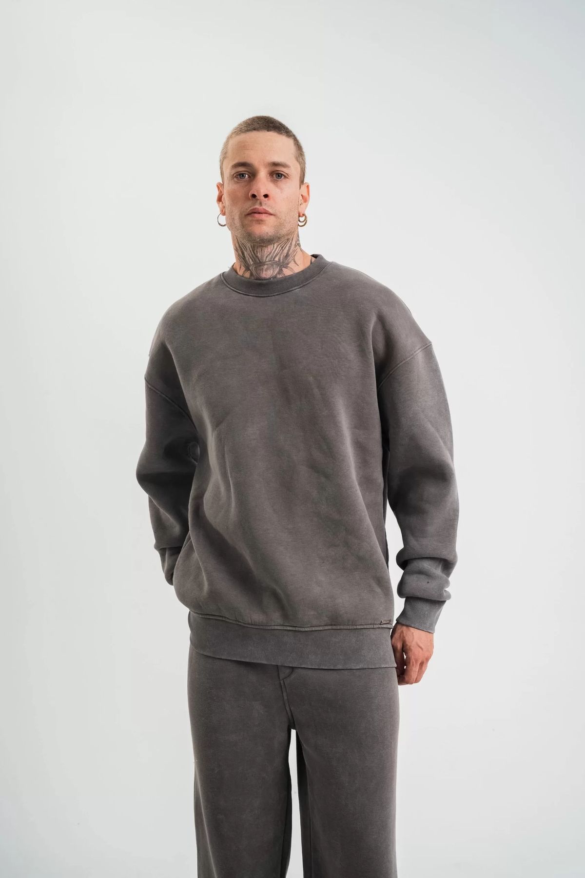 Silerra Unisex Uzun Kol Bisiklet Yaka Yıkamalı SweatShirt - Füme