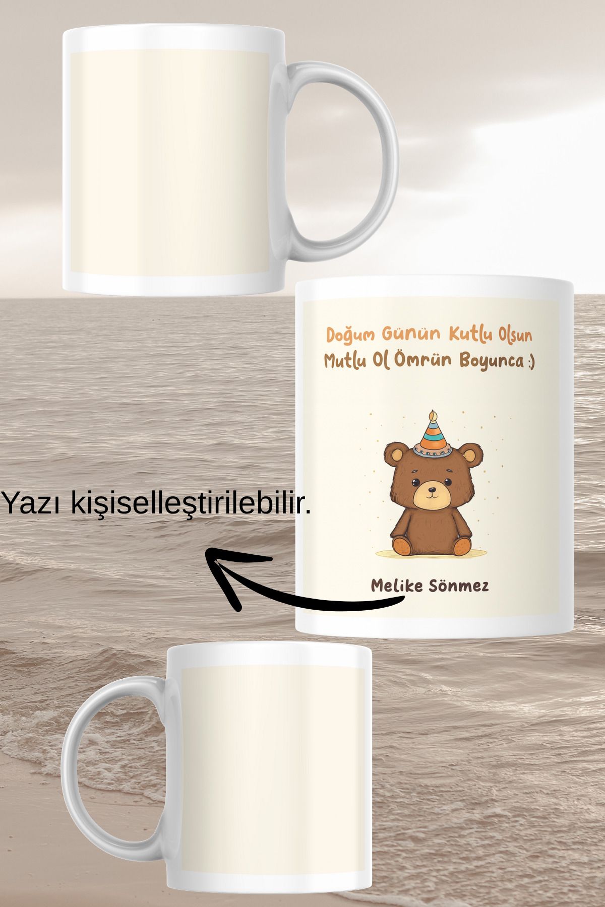 zerhome Doğum Günü Temalı Beyaz Porselen Kupa Bardak