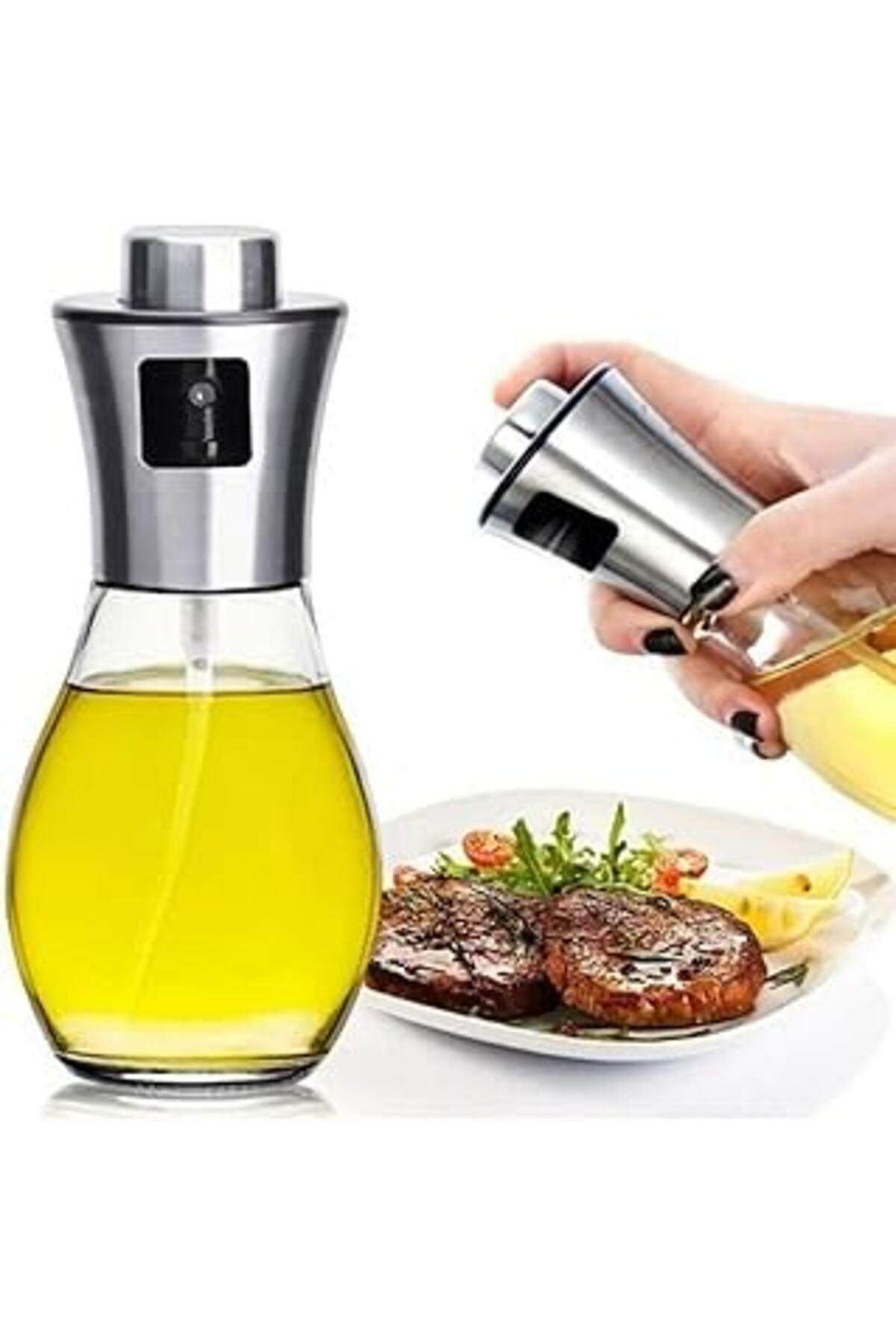 Mu Art Ahşap Baker Home Airfryer Yağdanlık, Sprey Yağdanlık, Zeytinyağı Sirke Püskürtücü, Cam Şişe