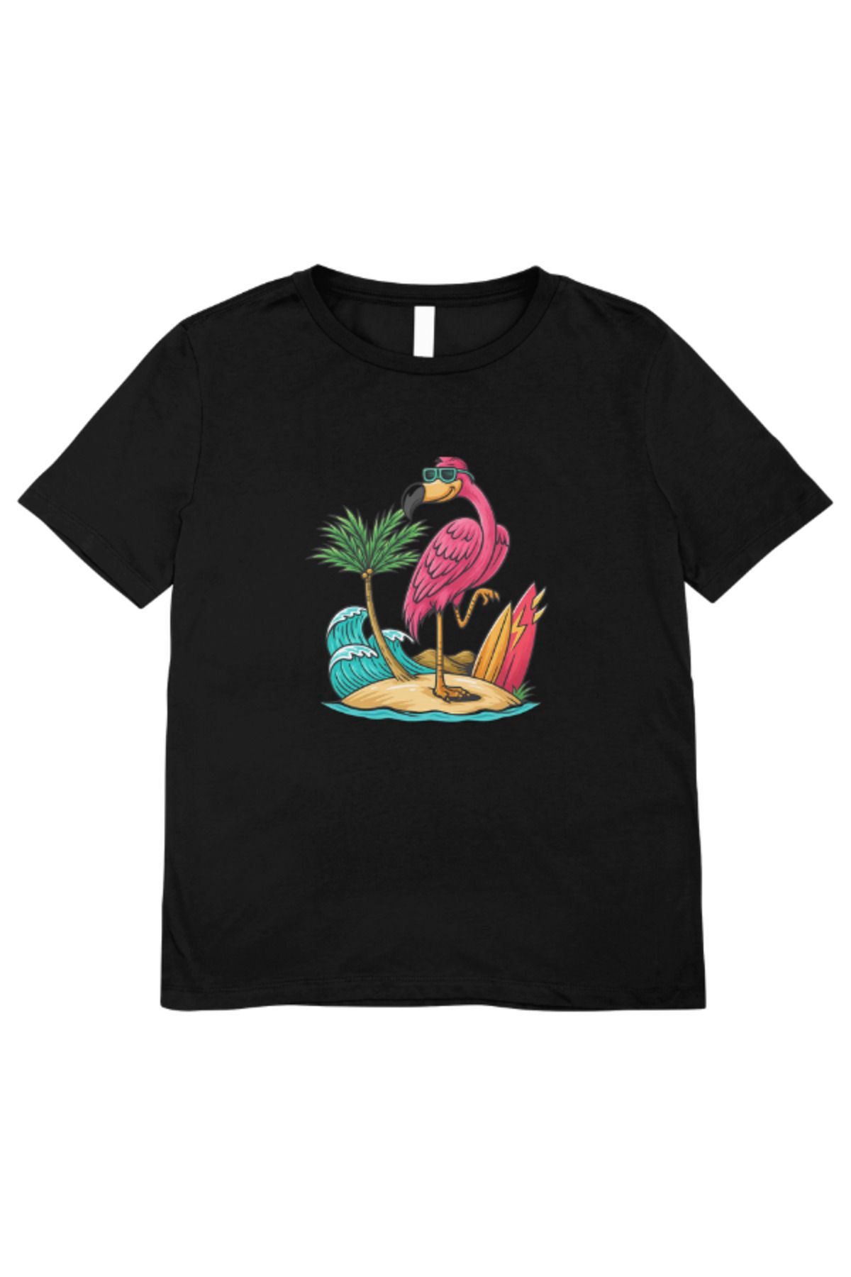 madeora Baskılı Unisex Siyah Tişört, CANLI RENKLİ SOLMAZ