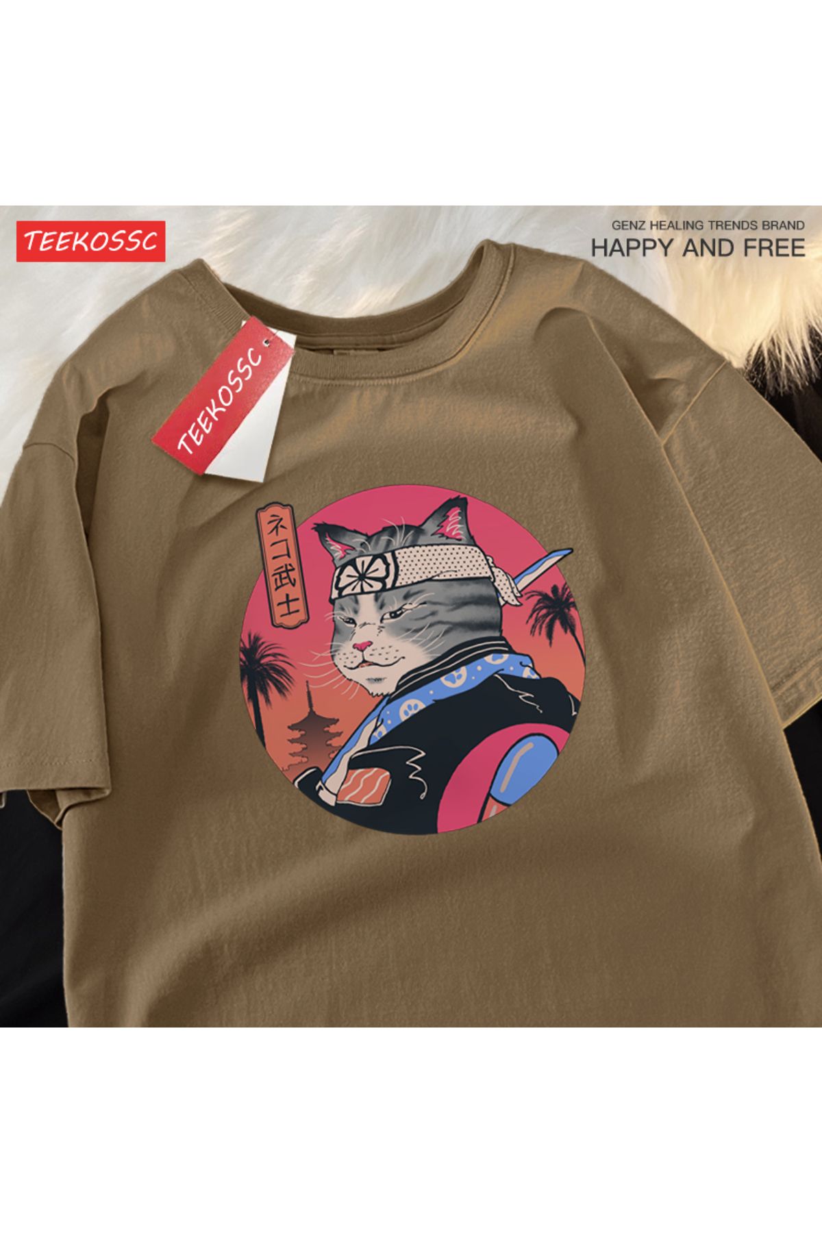 StartMore Y2k Vintage Tişört Tee Japon Harajuku samuray kılıcı kedi