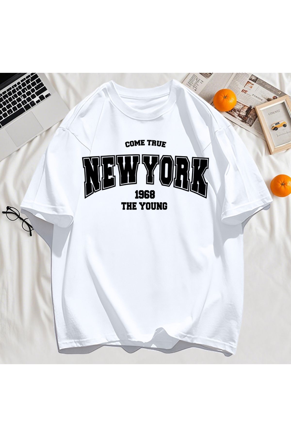 StartMore Y2k Vintage Tişört Tee Gerçek Gel New York 1968 Basit Sanat Mektup Baskı