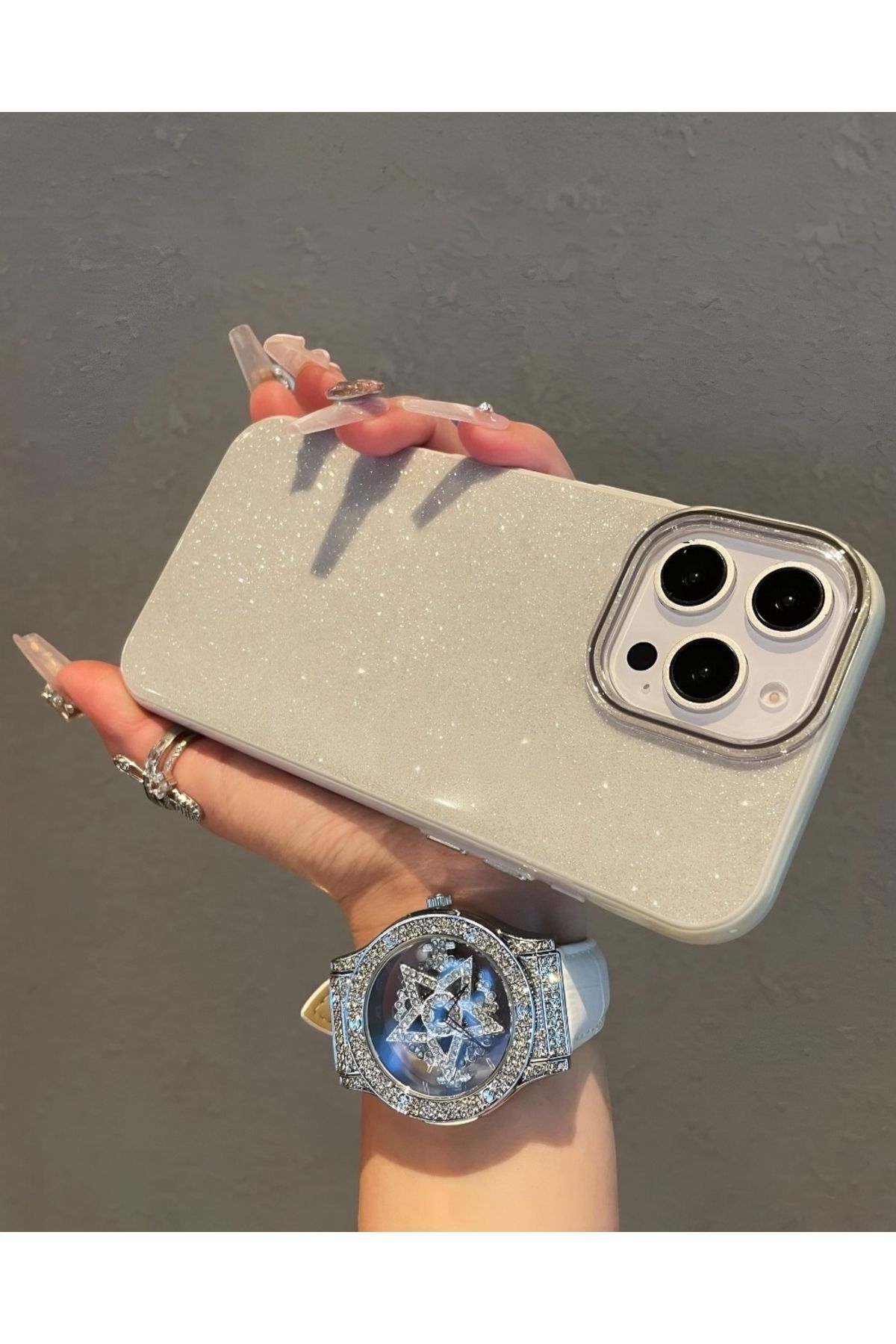 KILIF HOUSE Iphone 13 Uyumlu Simli Lens Hediyeli Sert Mika Simli Kılıf