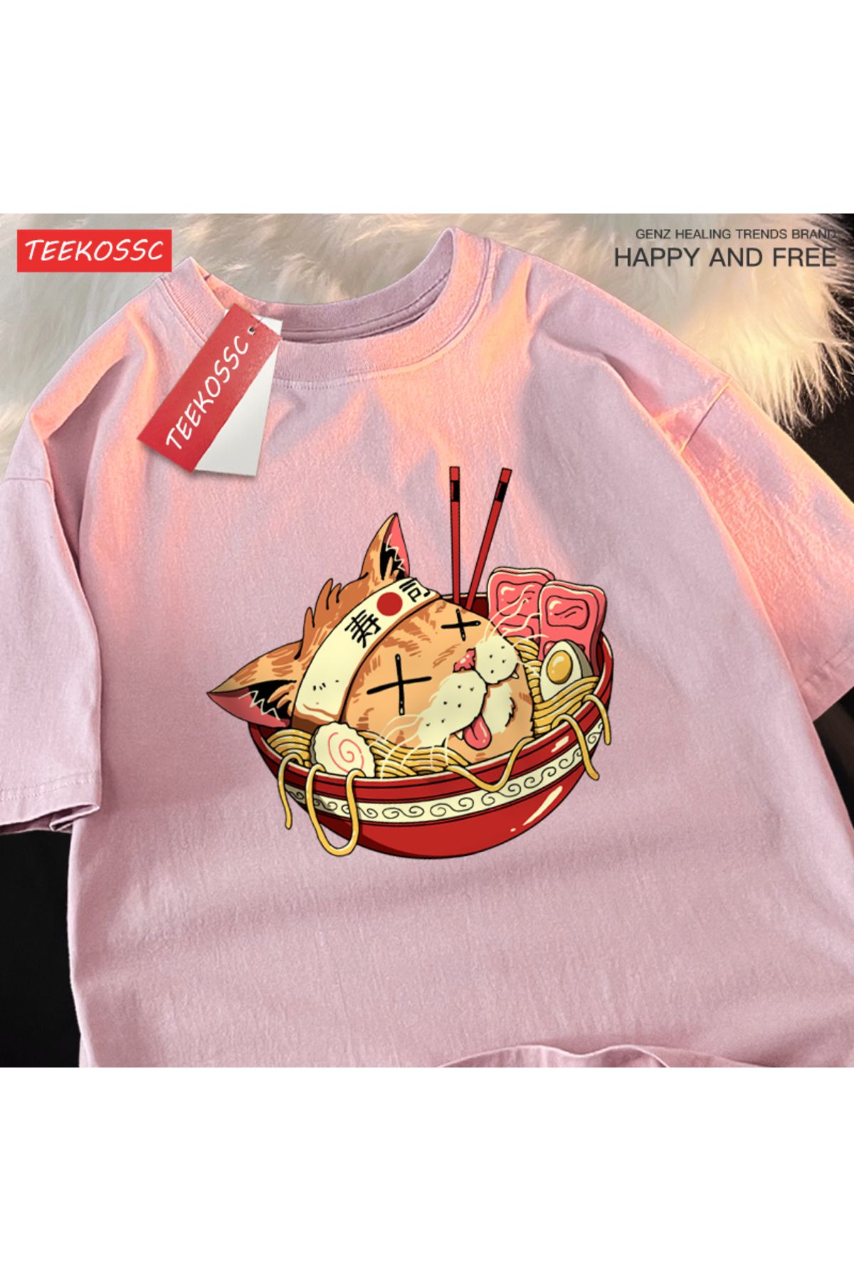 StartMore Y2k Vintage Tişört Tee Japon Harajuku suşi erişte kedi