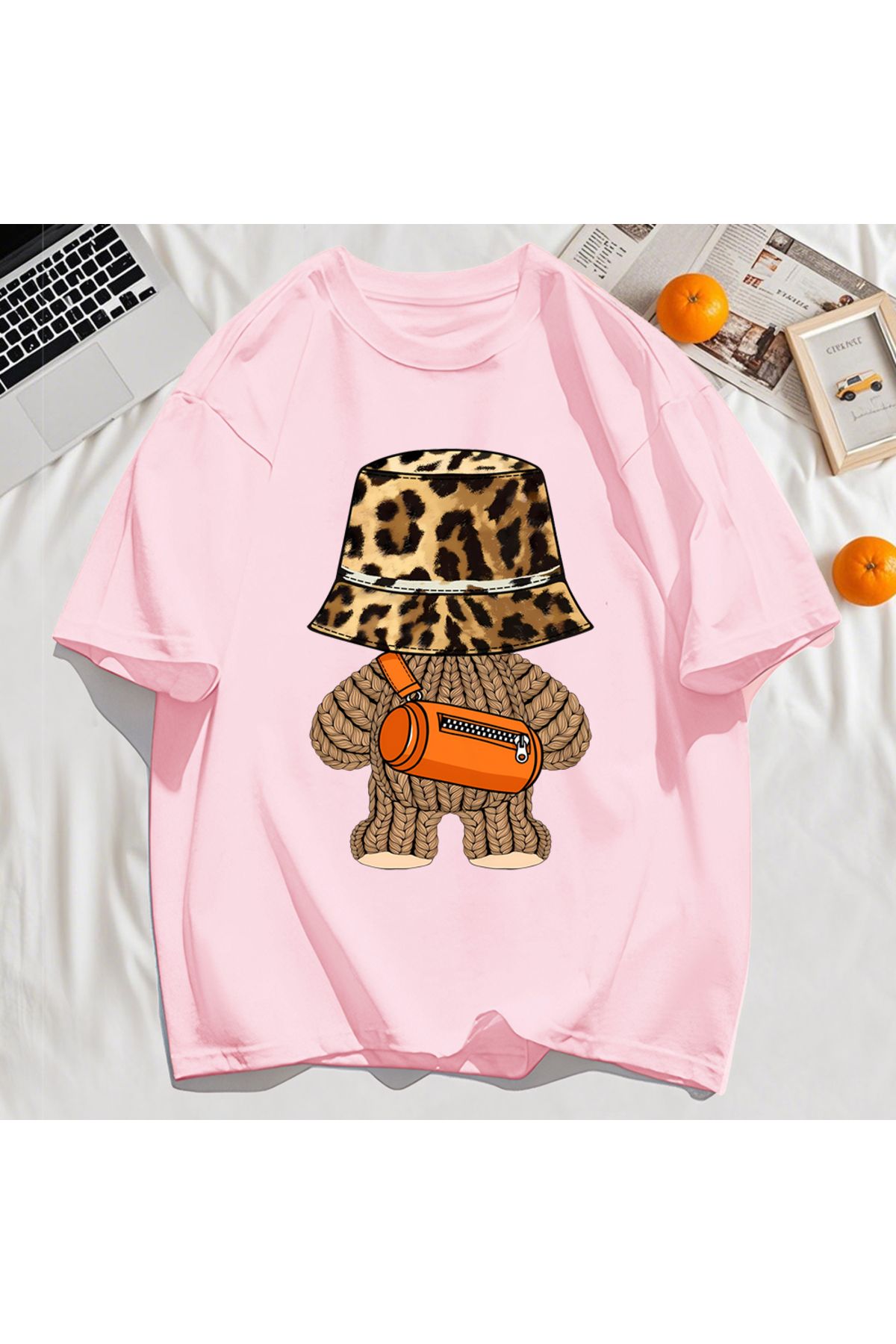 StartMore Y2k Vintage Tişört Tee Ayı Leopar Baskı Şapka Baskı