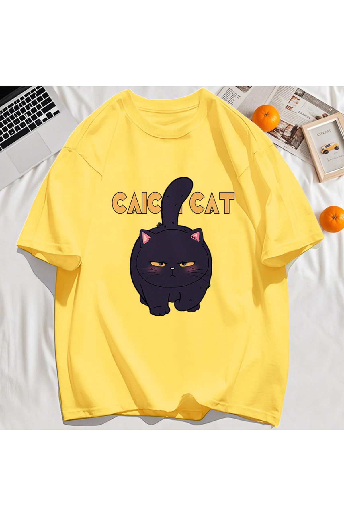 StartMore Y2k Vintage Tişört Tee Siyah Tombul Küçük Kedi Tasarım