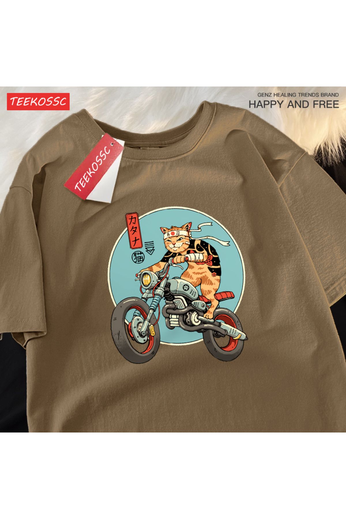 StartMore Y2k Vintage Tişört Tee Japon Harajuku motosiklet kedi