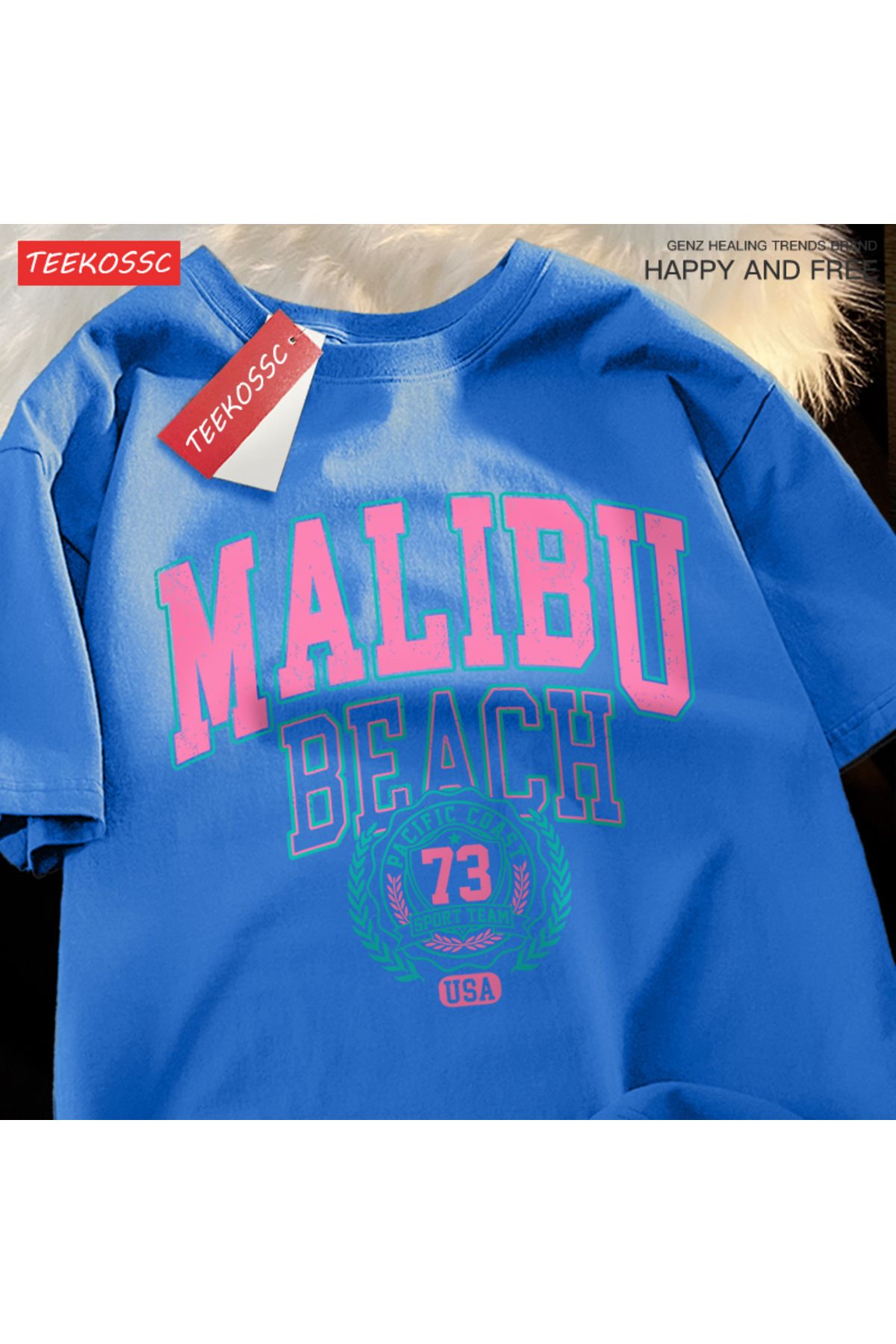StartMore Y2k Vintage Tişört Tee Malibu Plaj Basit Mektup Baskı