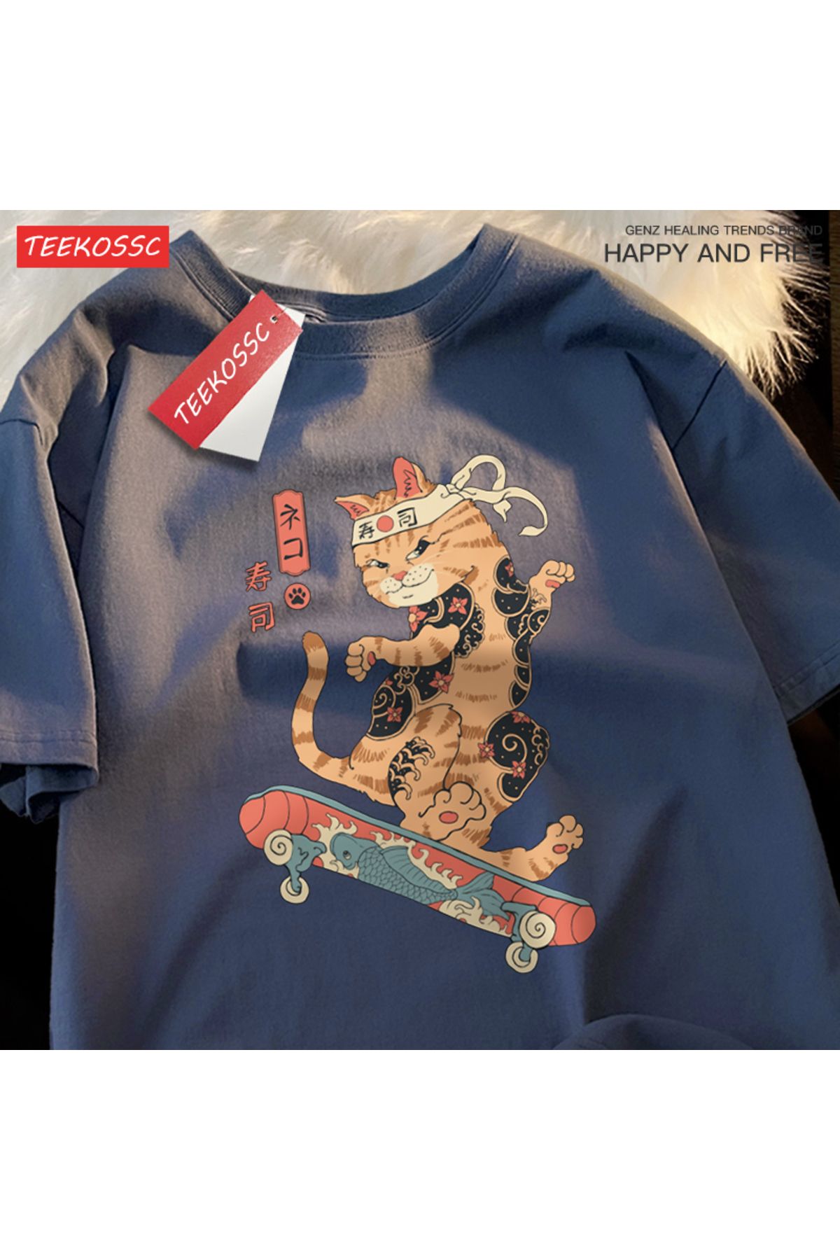StartMore Y2k Vintage Tişört Tee Japon Harajuku kaykay suşi kedi