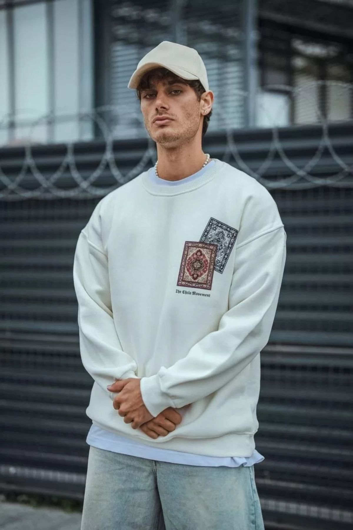 Silerra Uzun Kol Bisiklet Yaka Baskılı SweatShirt - Beyaz