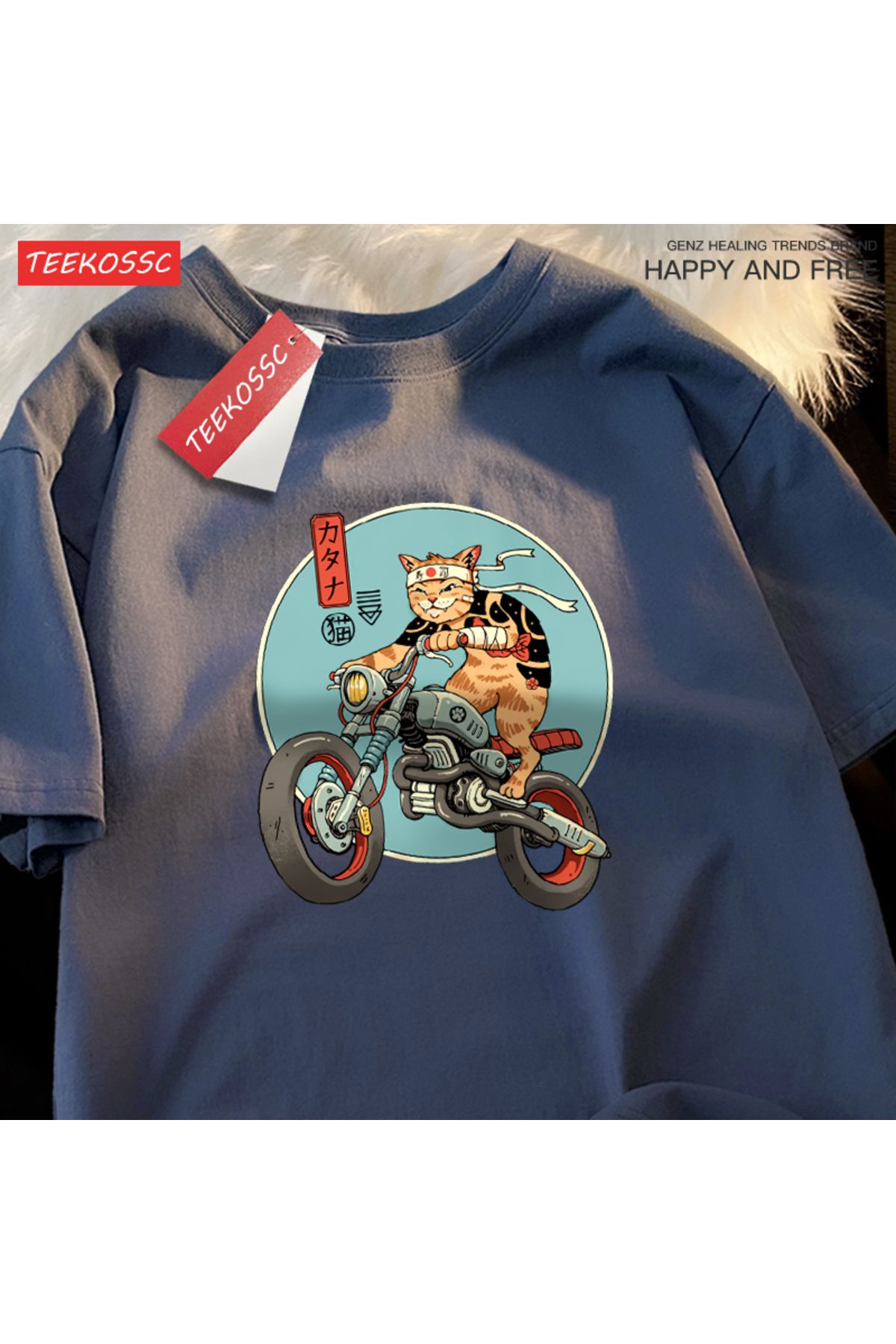 StartMore Y2k Vintage Tişört Tee Japon Harajuku motosiklet kedi