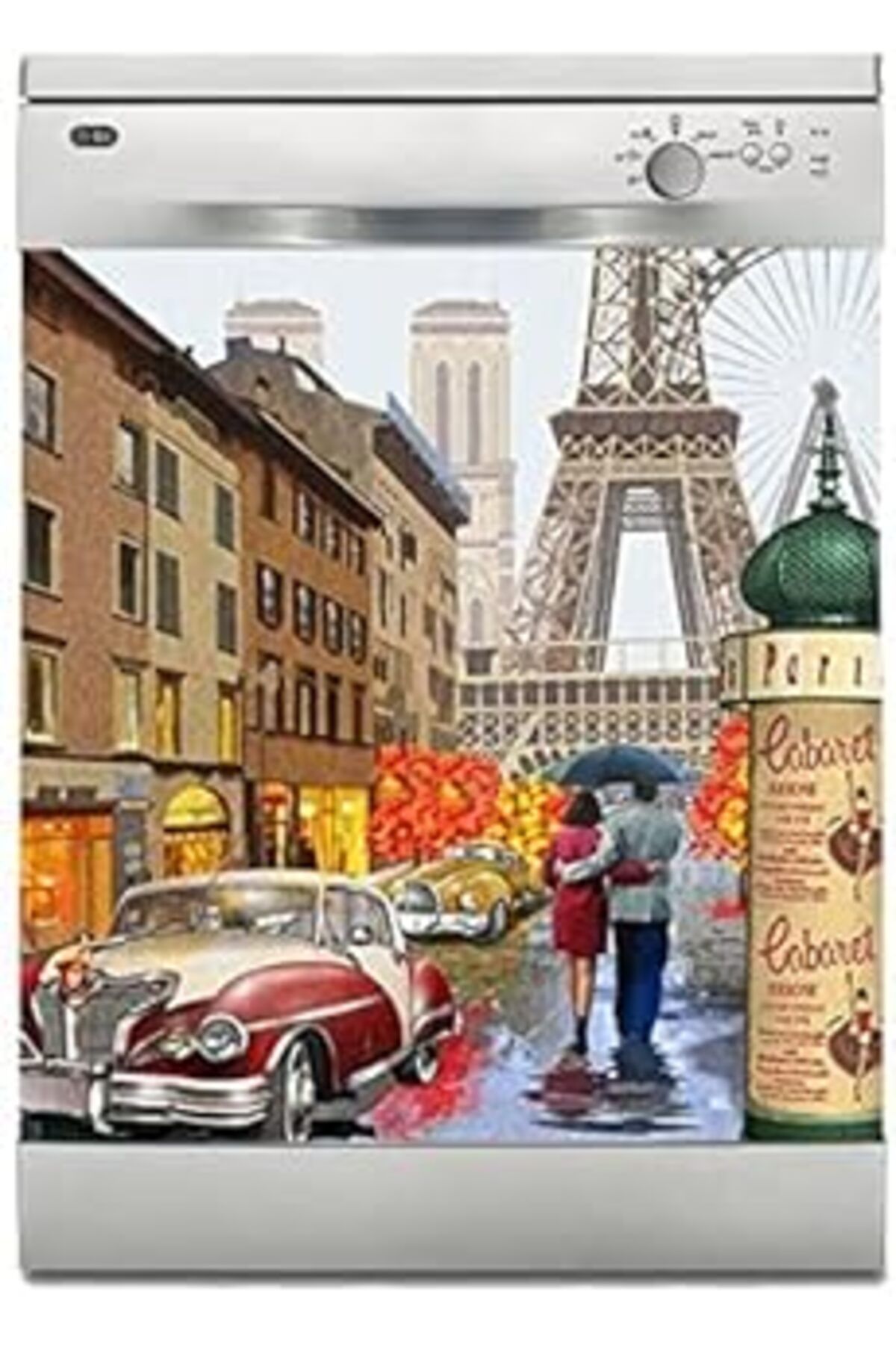 Mu Art Ahşap Bulaşık Makinesi Sticker Kaplama Beyaz Eşya Kaplama Paris Çizim
