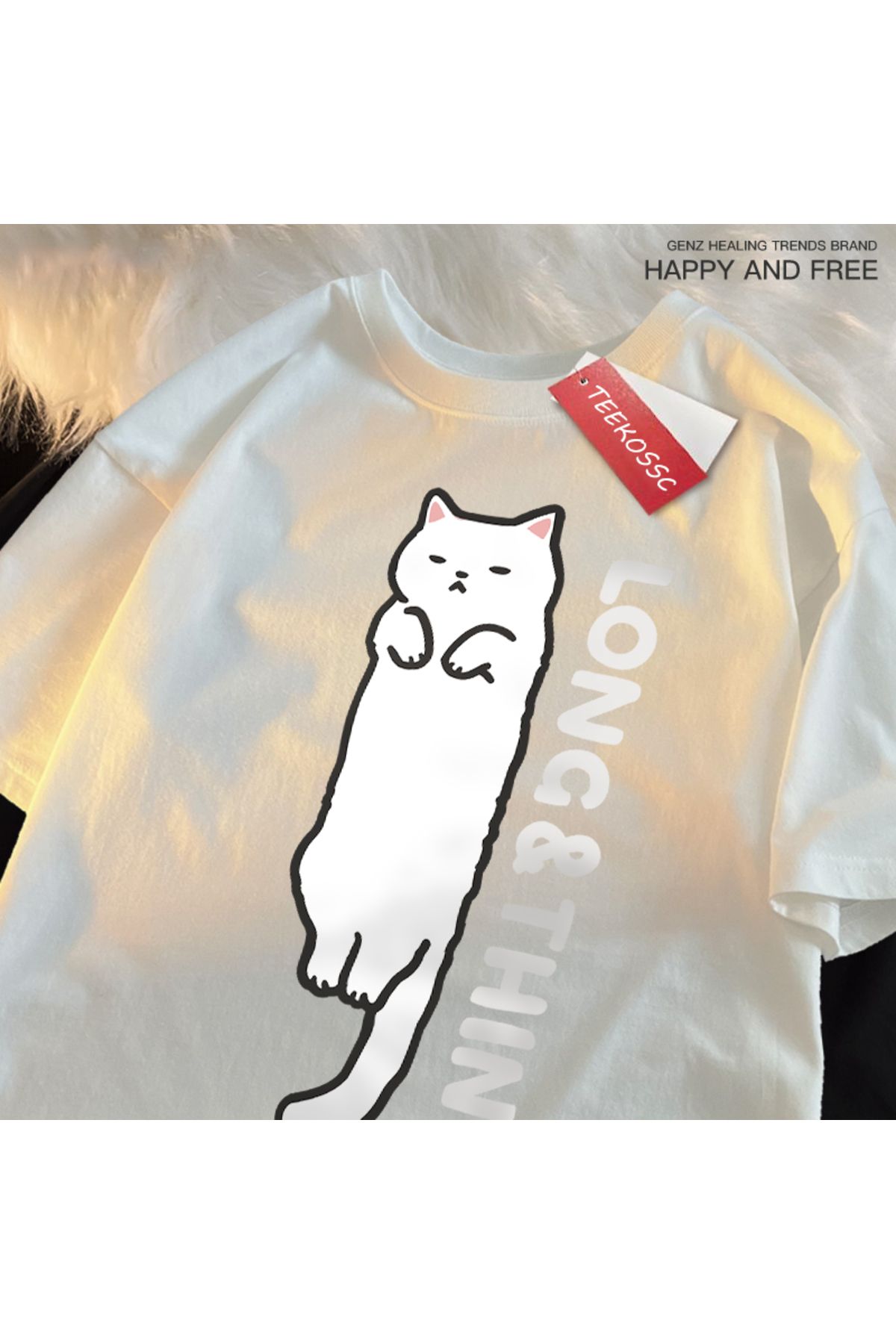 StartMore Y2k Vintage Tişört Tee Eğlenceli ince beyaz kedi japon tarzı