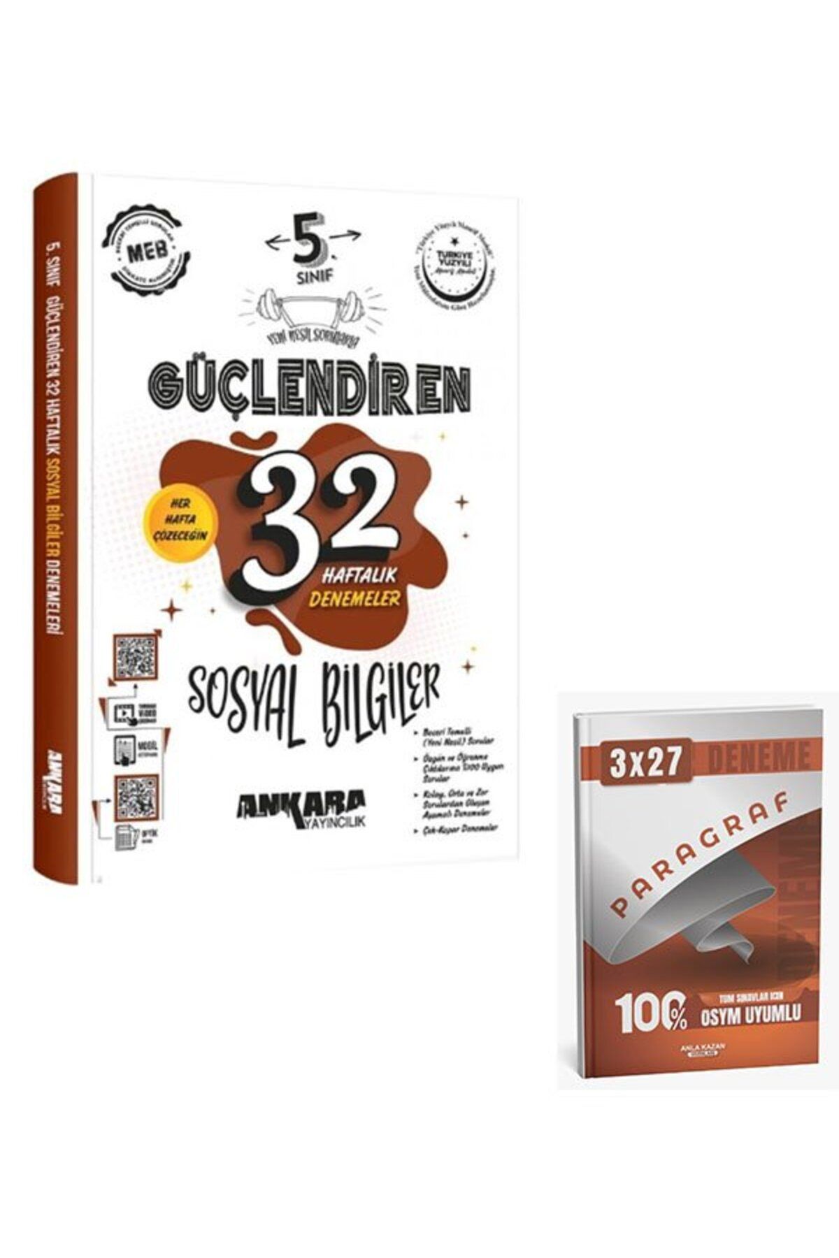 Anla Kazan Yayınları Ankara 2026 5. Sınıf Sosyal Bilgiler Güçlendiren 32 Haftalık Denemeleri+Anla Kazan Paragraf