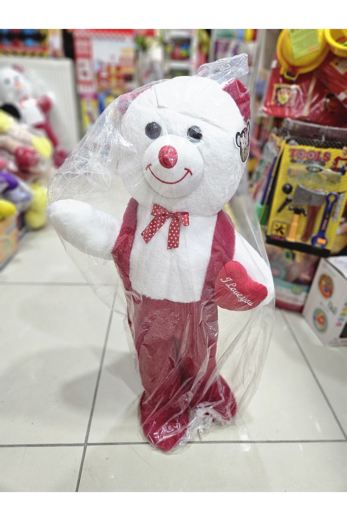 Online 80 Cm Ayakta Duran Kalpli Peluş Ayı Peluş Oyuncak Ayıcık Kırmızı Renk