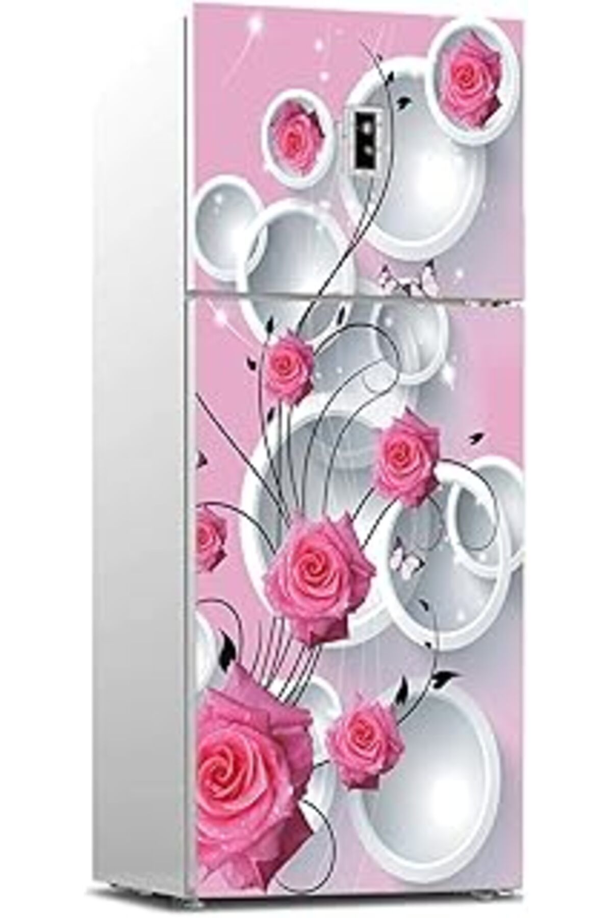 Mu Art Ahşap Buzdolabı Sticker Kaplama Dolap Kaplama Etiketi 3D Pembe Gül