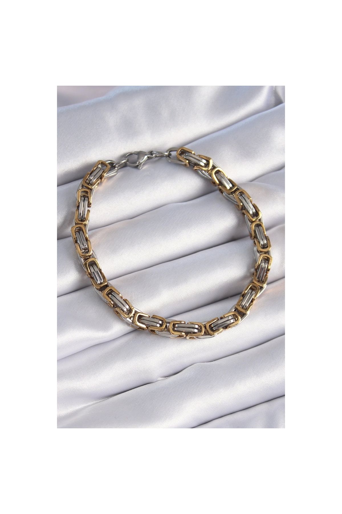 Narnuga 316L Çelik Gümüş Gold Renk Kral Zincir Model Erkek Bileklik - TJ-EB3695