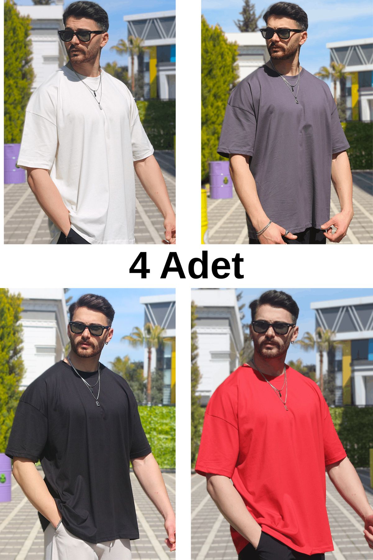 INFLUYENTE Erkek Çoklu Paket Oversize Süprem %100 Pamuk Kumaş Bisiklet Yaka T-shirt