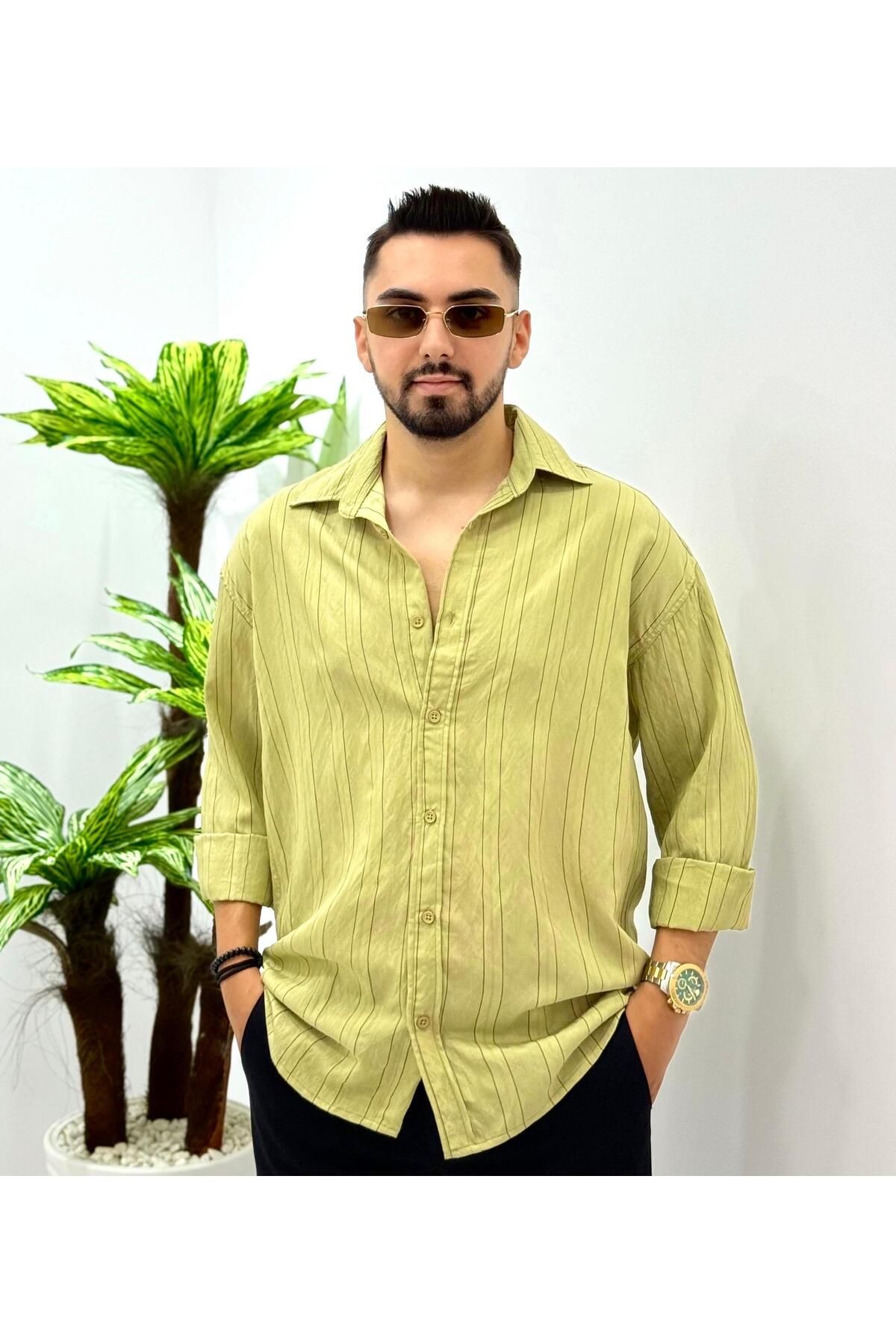 JACK CAPRİO Erkek Yeni Sezon Çizgili Gömlek Regular Kalıp Göbek Göstermeyen Kumaş Louıs