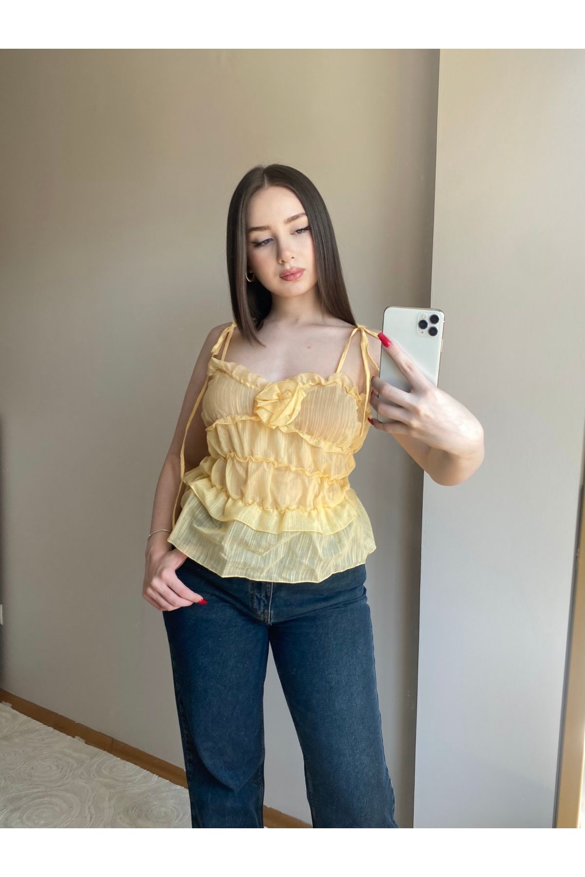 MODA Sarı Gül Detaylı Bluz