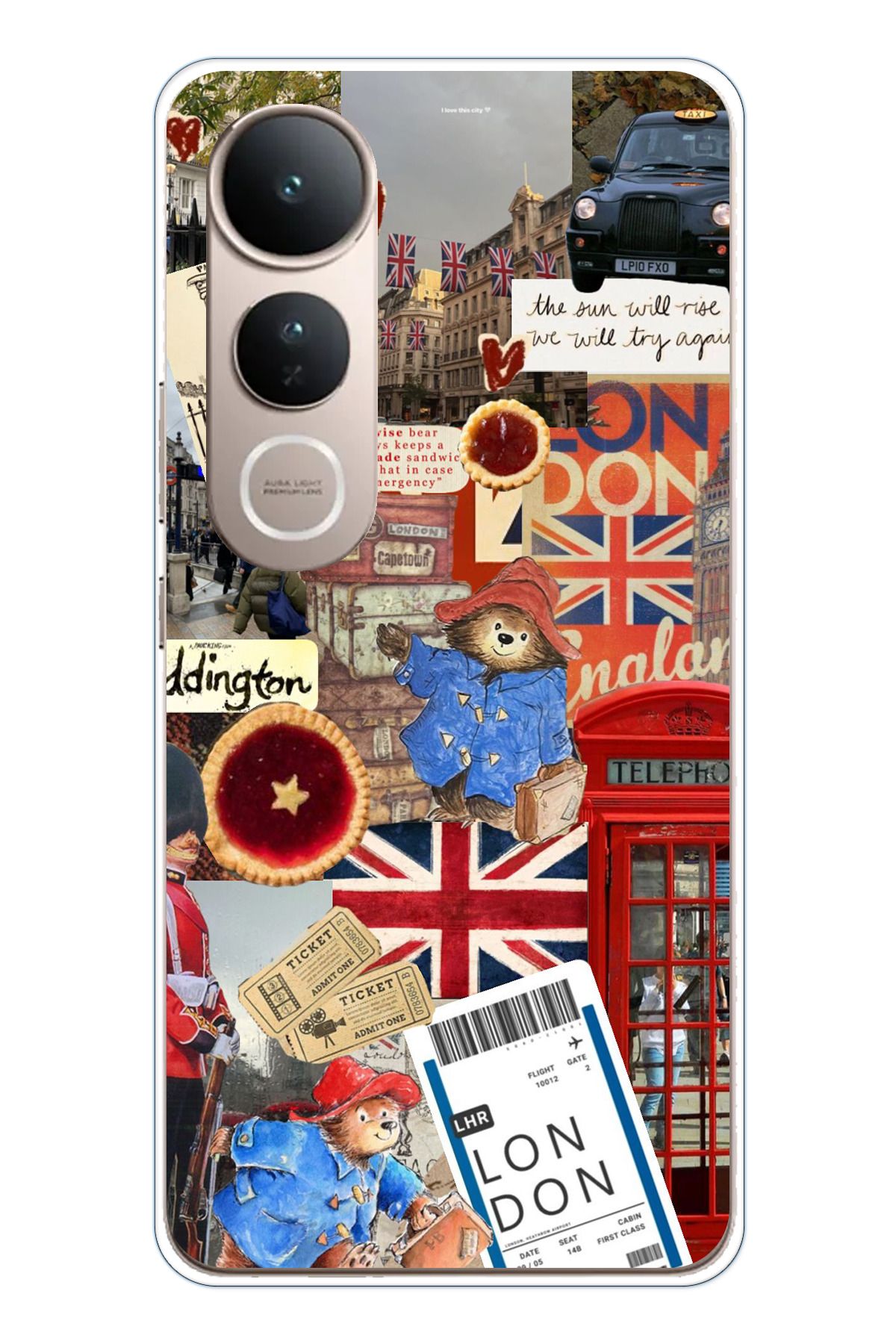 TechTree Vivo V50 Lite Uyumlu Londra Kolaj Şeffaf Silikon Kılıf