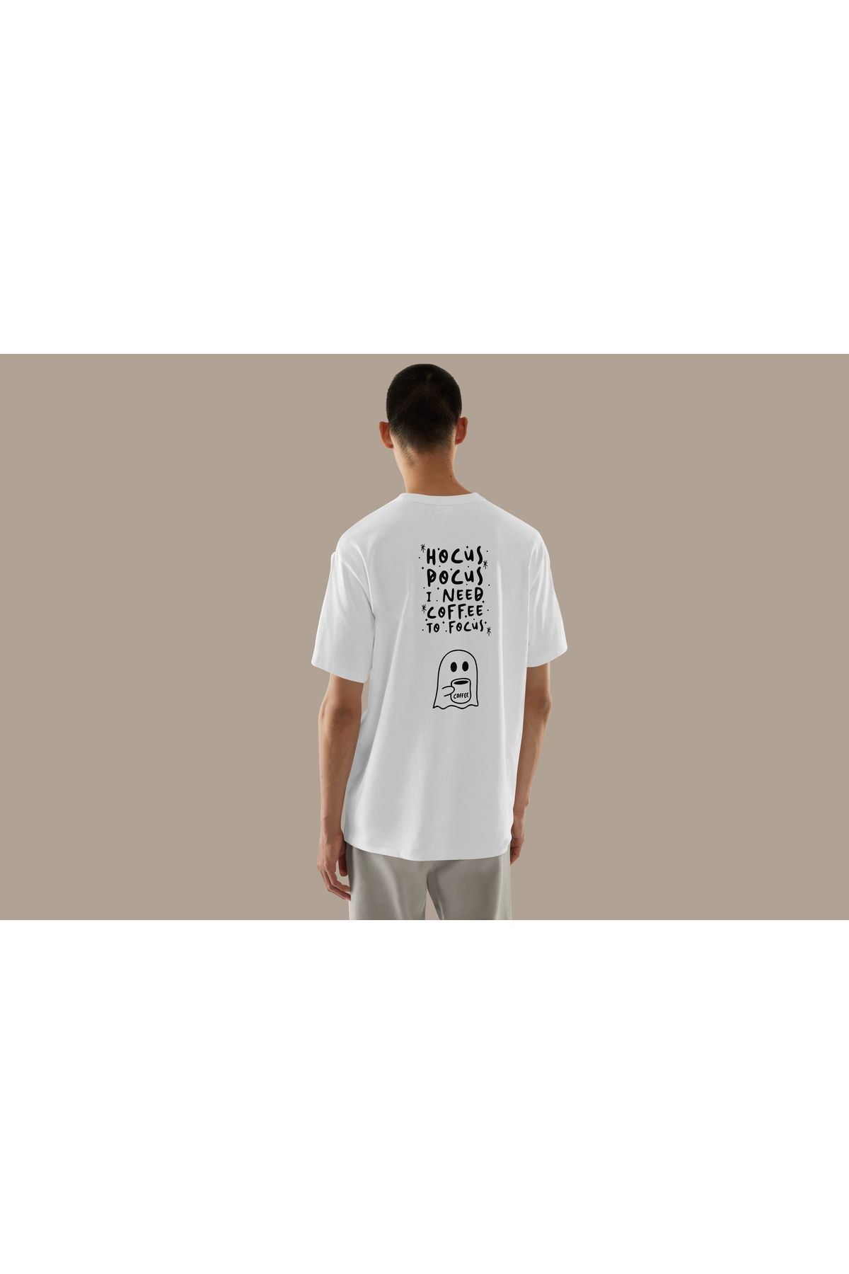 YEACHY Unisex Hayalet Ve Kahve Baskılı T-Shirt